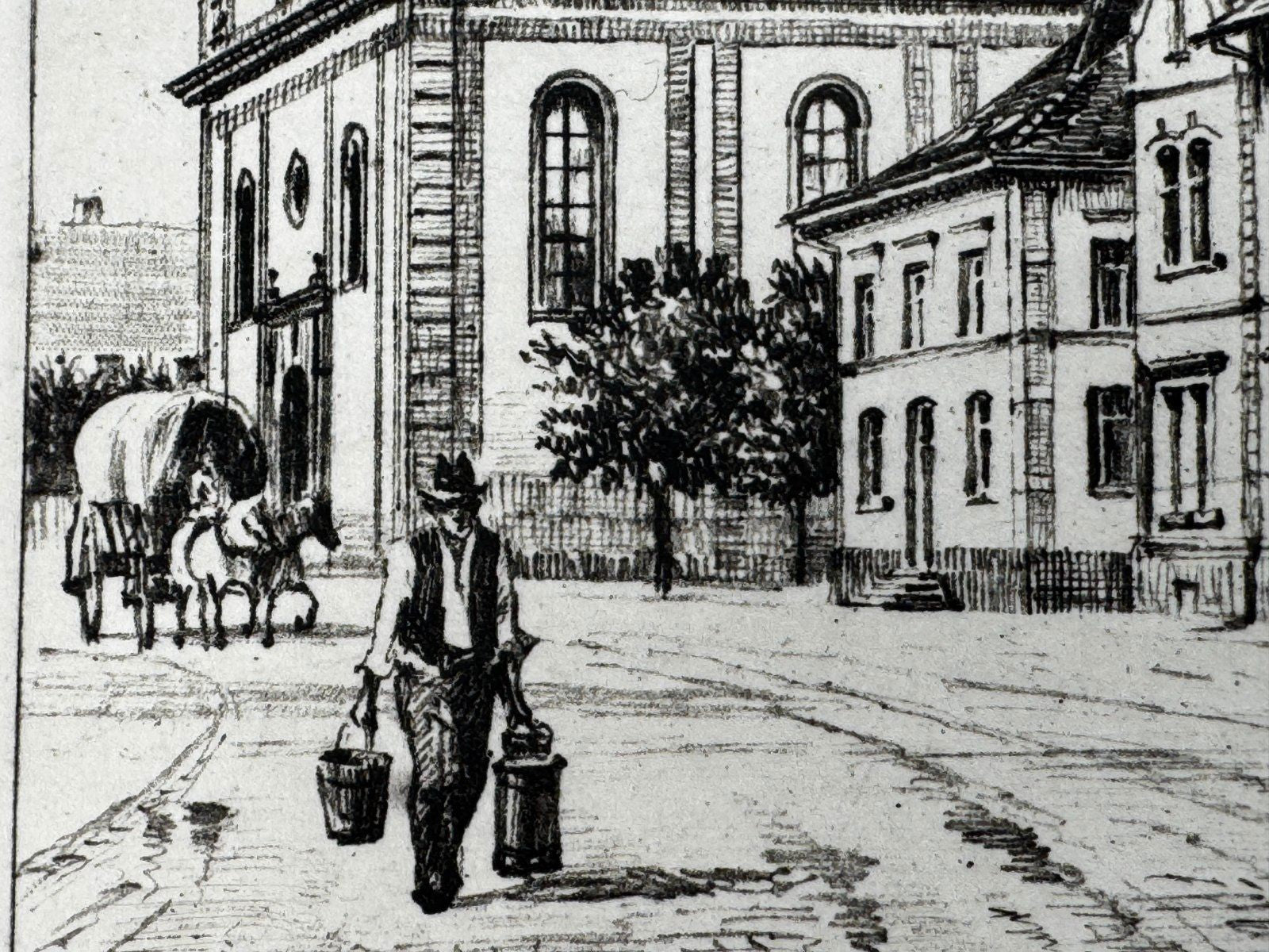 * HEINZ WEHLISCH ORIGINAL RADIERUNG KIRCHSTRAßE SCHUTTERWALD 1900