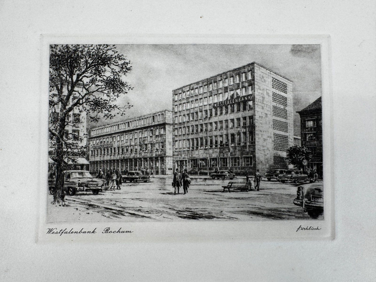 * HEINZ WEHLISCH ORIGINAL RADIERUNG WESTFALENBANK BOCHUM ANSICHT
