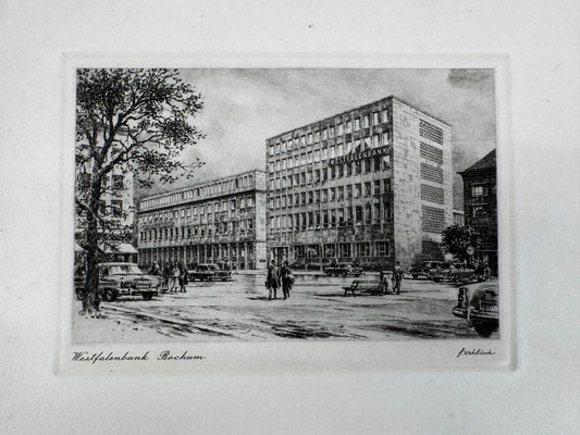 * HEINZ WEHLISCH ORIGINAL RADIERUNG WESTFALENBANK BOCHUM ANSICHT