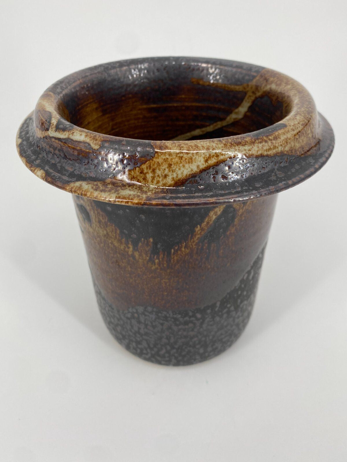 * TOPF VASE STUDIOKERAMIK RÖHRENVASE VINTAGE STEINZEUG BRAUN
