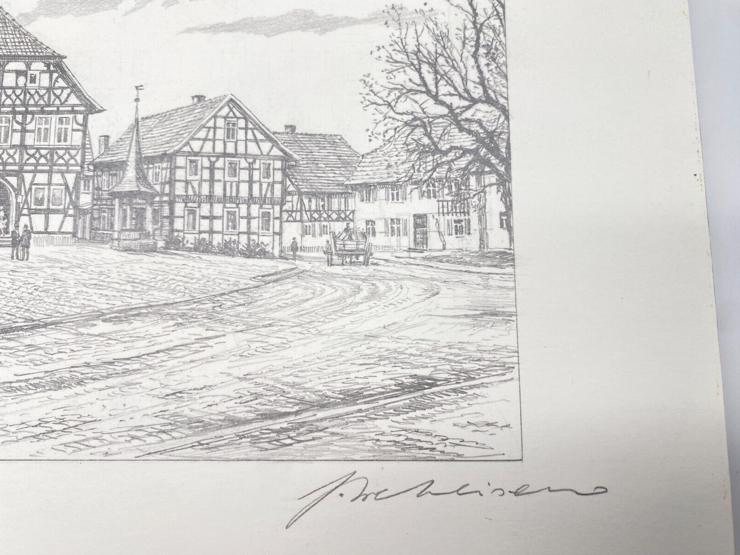 DEUTSCHER KÜNSTLER HEINZ WEHLISCH ZEICHNUNG STADTLAURINGEN HANDSIGNIERT