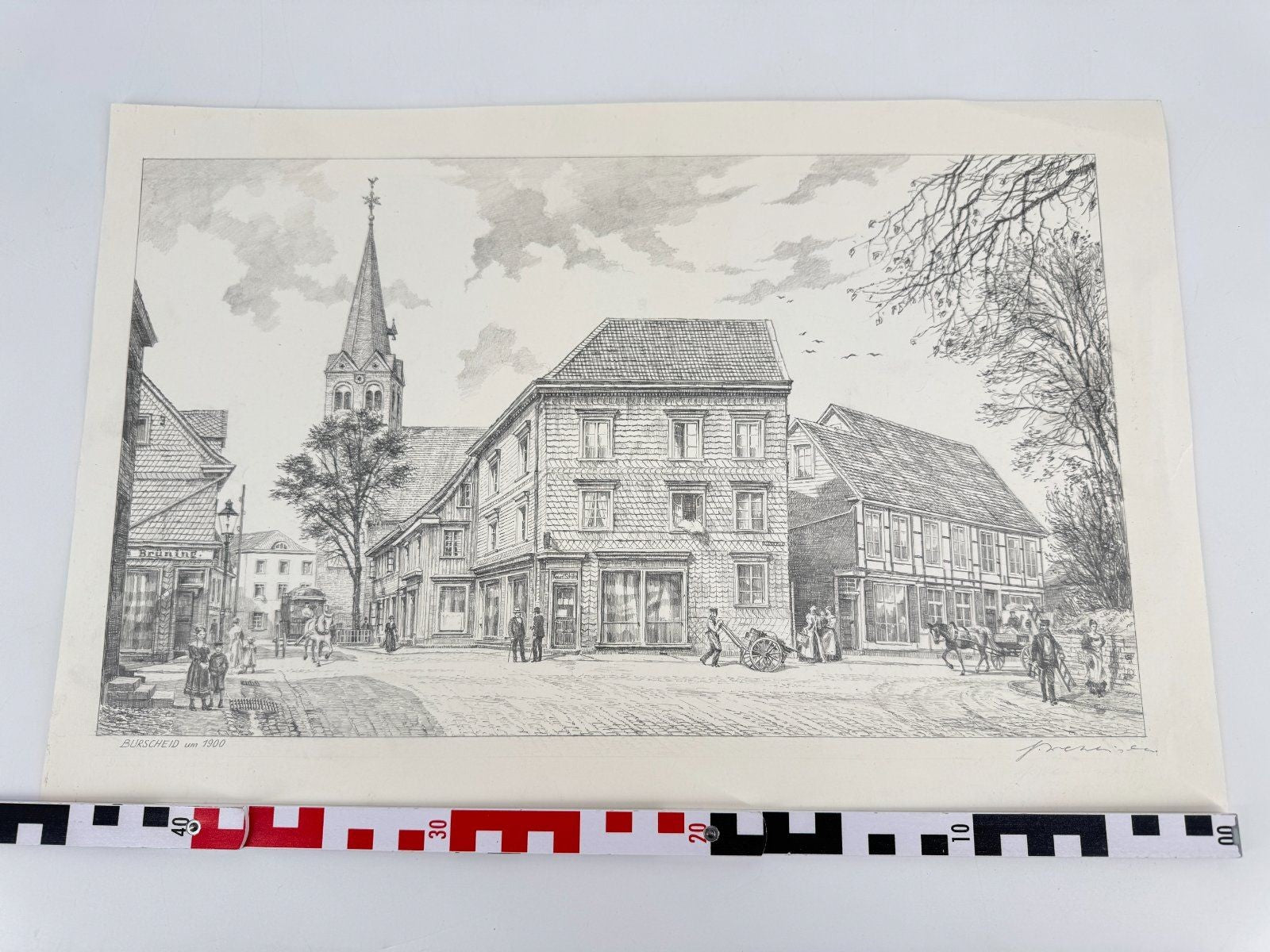* HEINZ WEHLISCH ZEICHNUNG BURSCHEID UM 1900 ANSICHT SIGNIERT