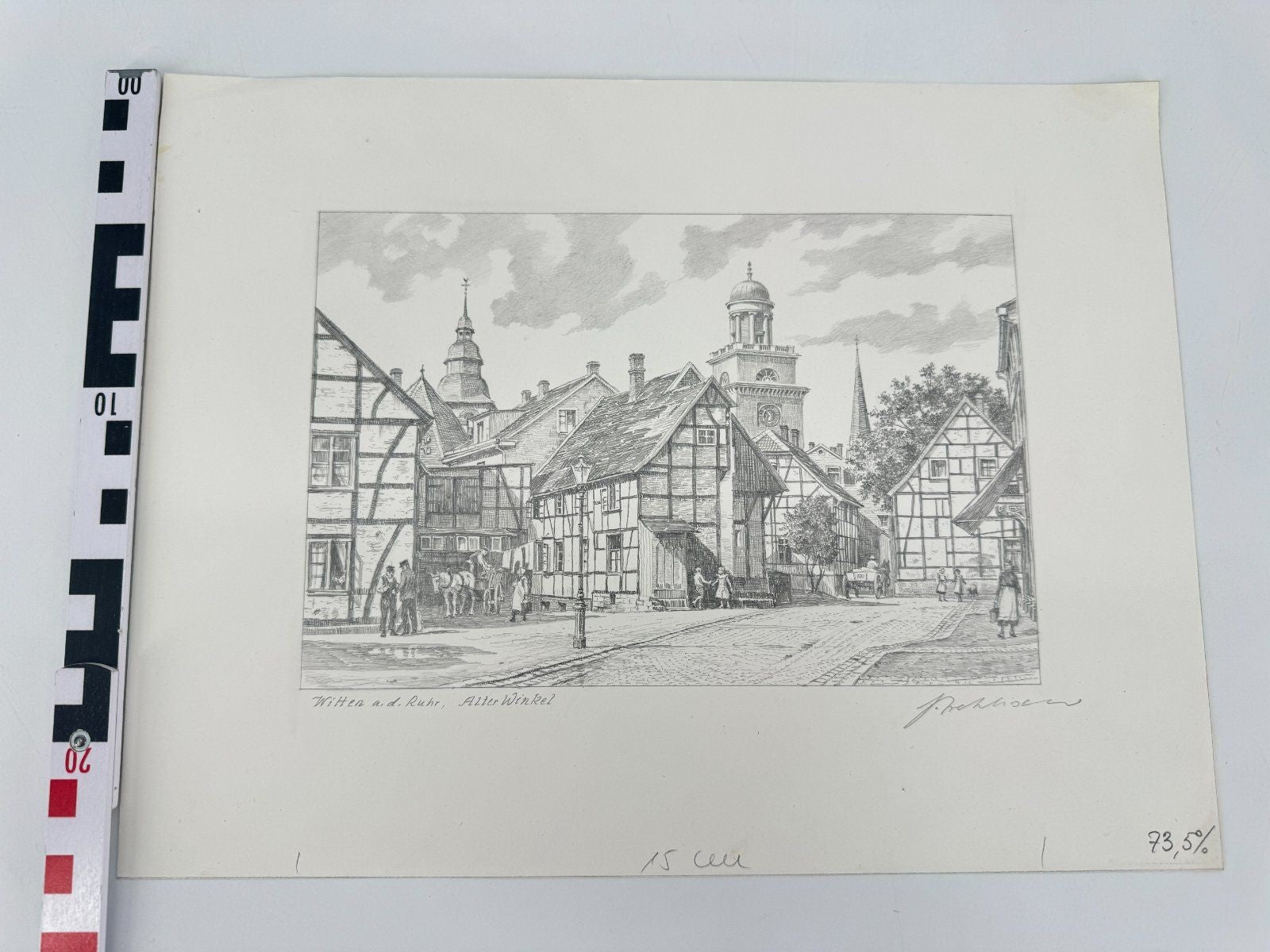 * HEINZ WEHLISCH ZEICHNUNG WITTEN RUHR ALTER WINKEL ANSICHT SIGNI