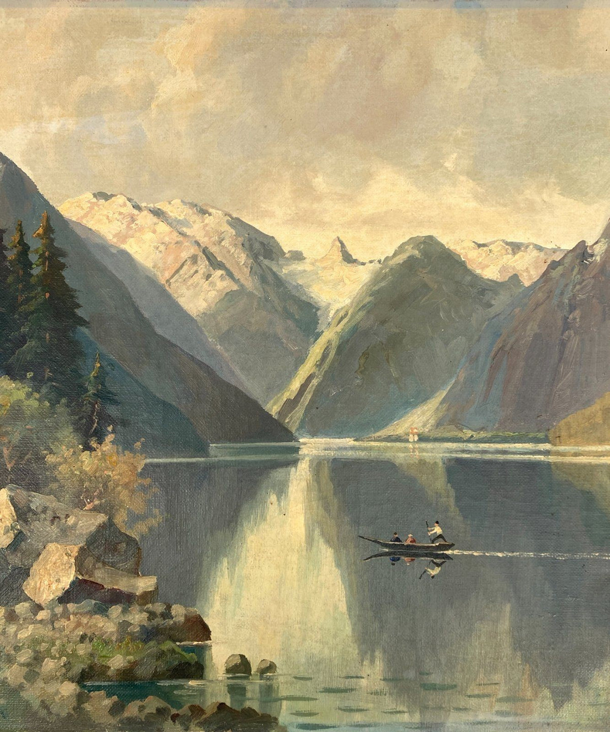 *ÖLGEMÄLDE WILHELM STEIN BERLIN BERGLANDSCHAFT BERGSEE BOOT SIGNI