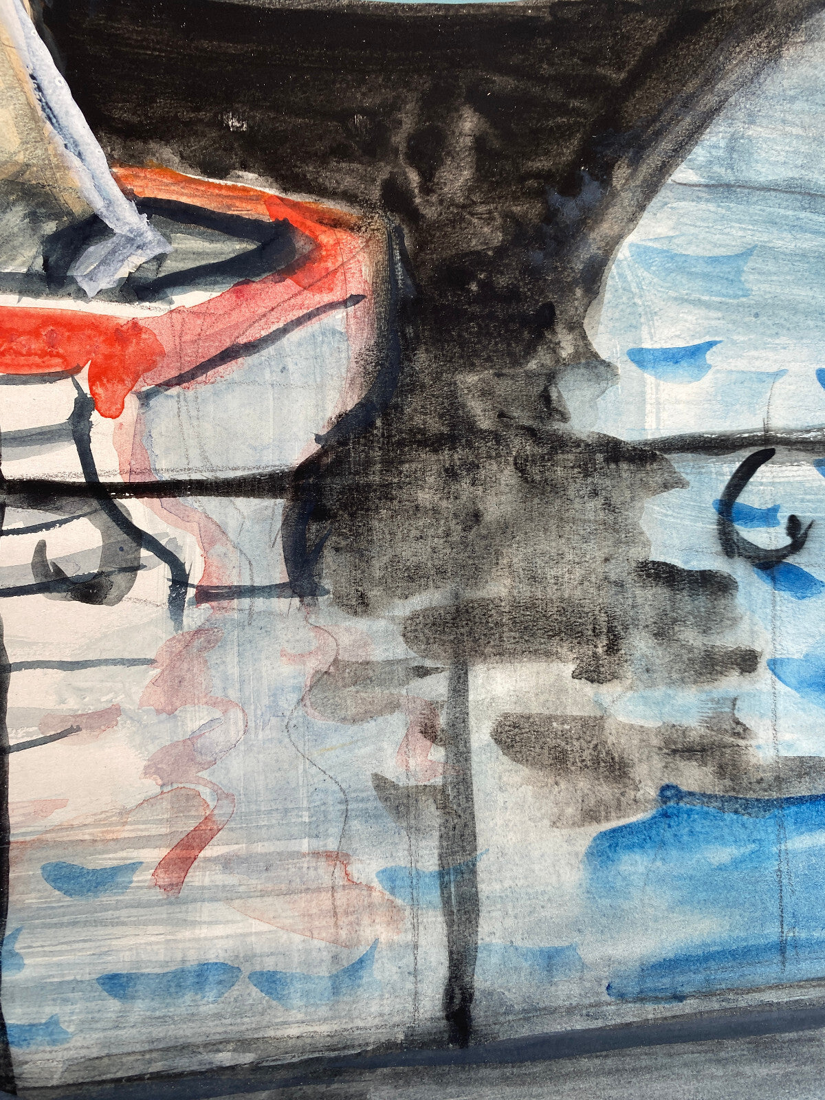 *GOUACHE AQUARELL HEINRICH HEUSER 1887-1967 HAFENANSICHT BOOTE ITALIEN 1956