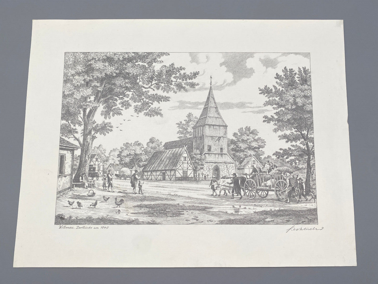 HEINZ WEHLISCH ZEICHNUNG BERLIN WITTENAU DORFKIRCHE UM 1840 HANDSIGNIERT