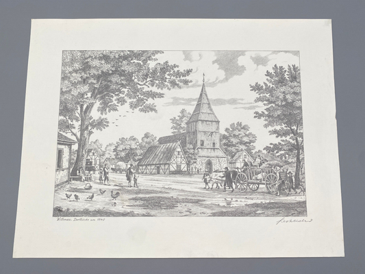 HEINZ WEHLISCH ZEICHNUNG BERLIN WITTENAU DORFKIRCHE UM 1840 HANDSIGNIERT