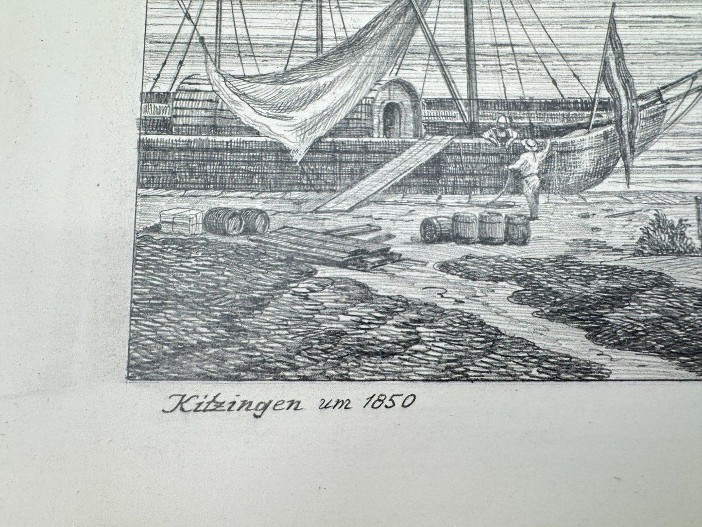 * HEINZ WEHLISCH ZEICHNUNG KITZINGEN UM 1850 ANSICHT SIGNIERT