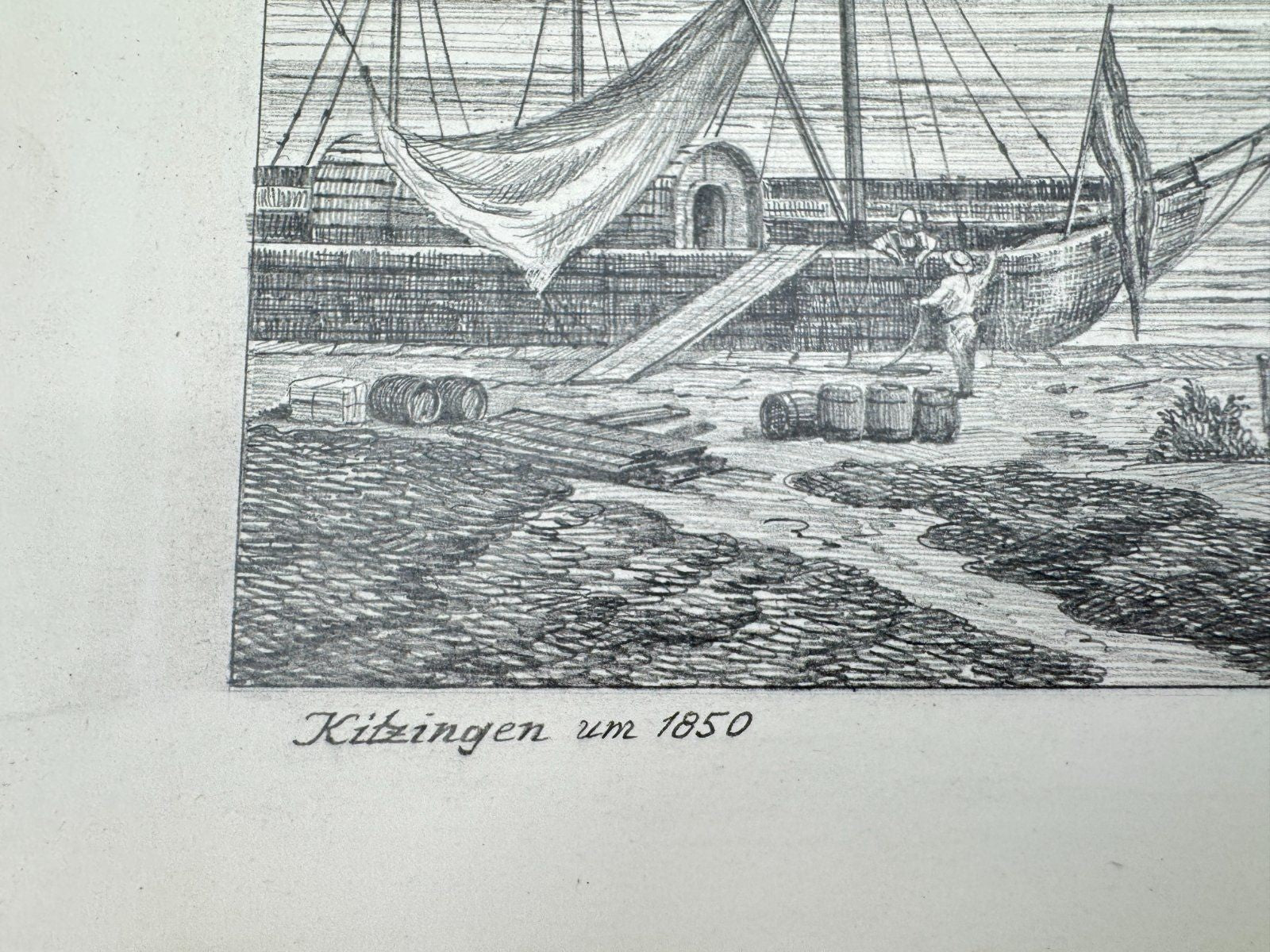 * HEINZ WEHLISCH ZEICHNUNG KITZINGEN UM 1850 ANSICHT SIGNIERT