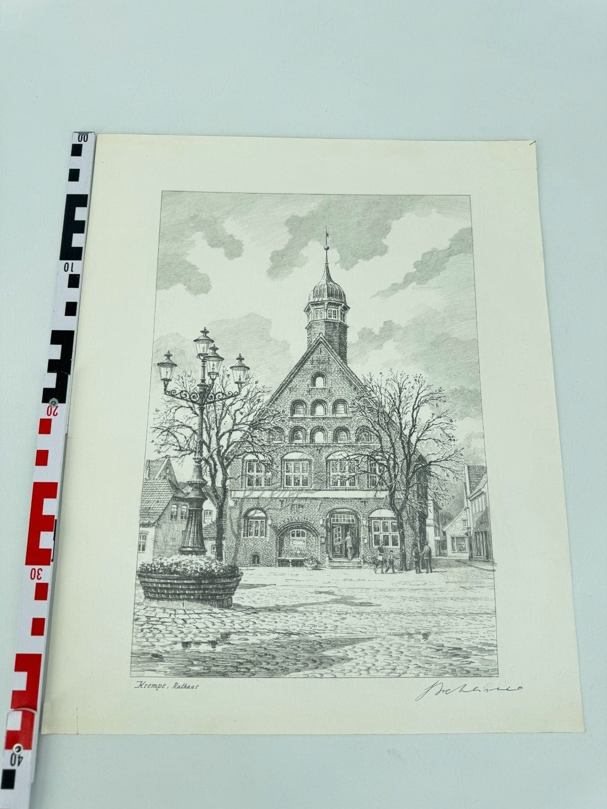 * HEINZ WEHLISCH ZEICHNUNG KREMPE RATHAUS ANSICHT SIGNIERT