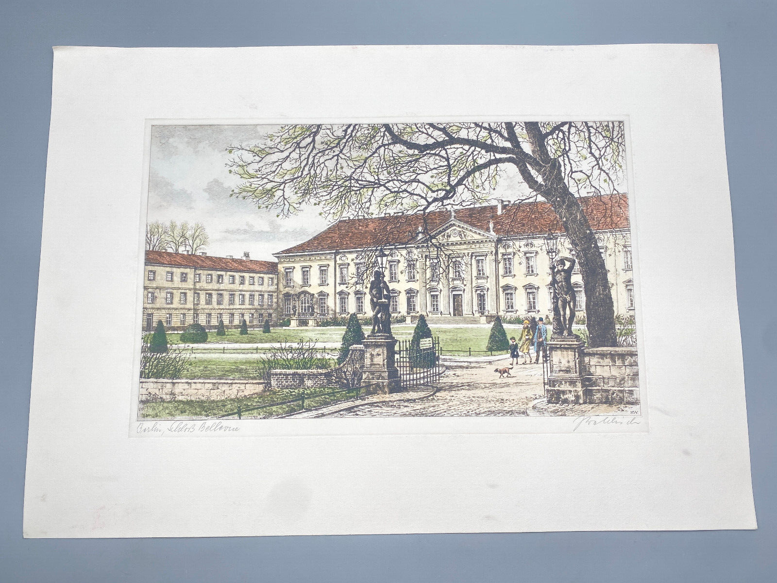 HEINZ WEHLISCH RADIERUNG COLORIERT SCHLOSS BELLEVUE ORIGINAL HANDSIGNIERT