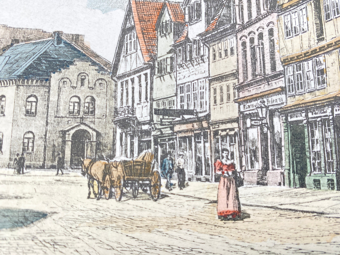 DEUTSCHER KÜNSTLER HEINZ WEHLISCH RADIERUNG BREITE STRASSE PEINE 1886 SIGNIERT