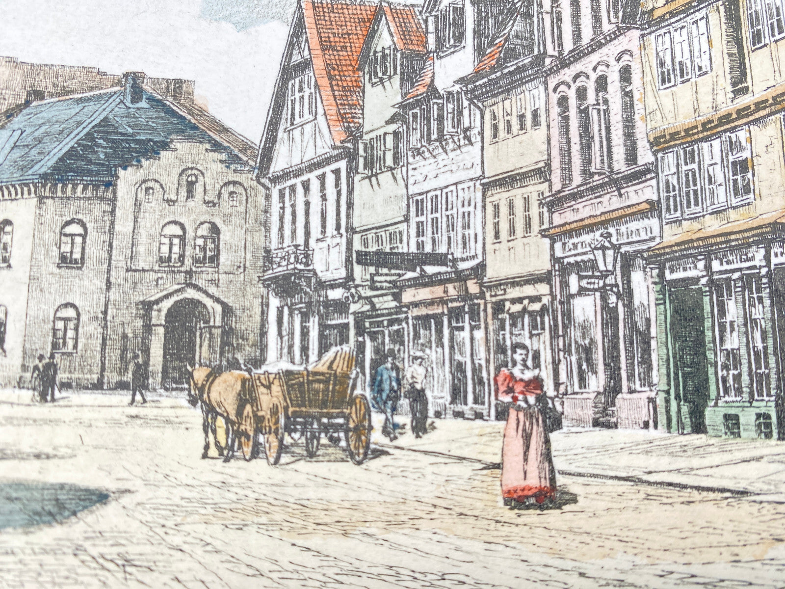 DEUTSCHER KÜNSTLER HEINZ WEHLISCH RADIERUNG BREITE STRASSE PEINE 1886 SIGNIERT