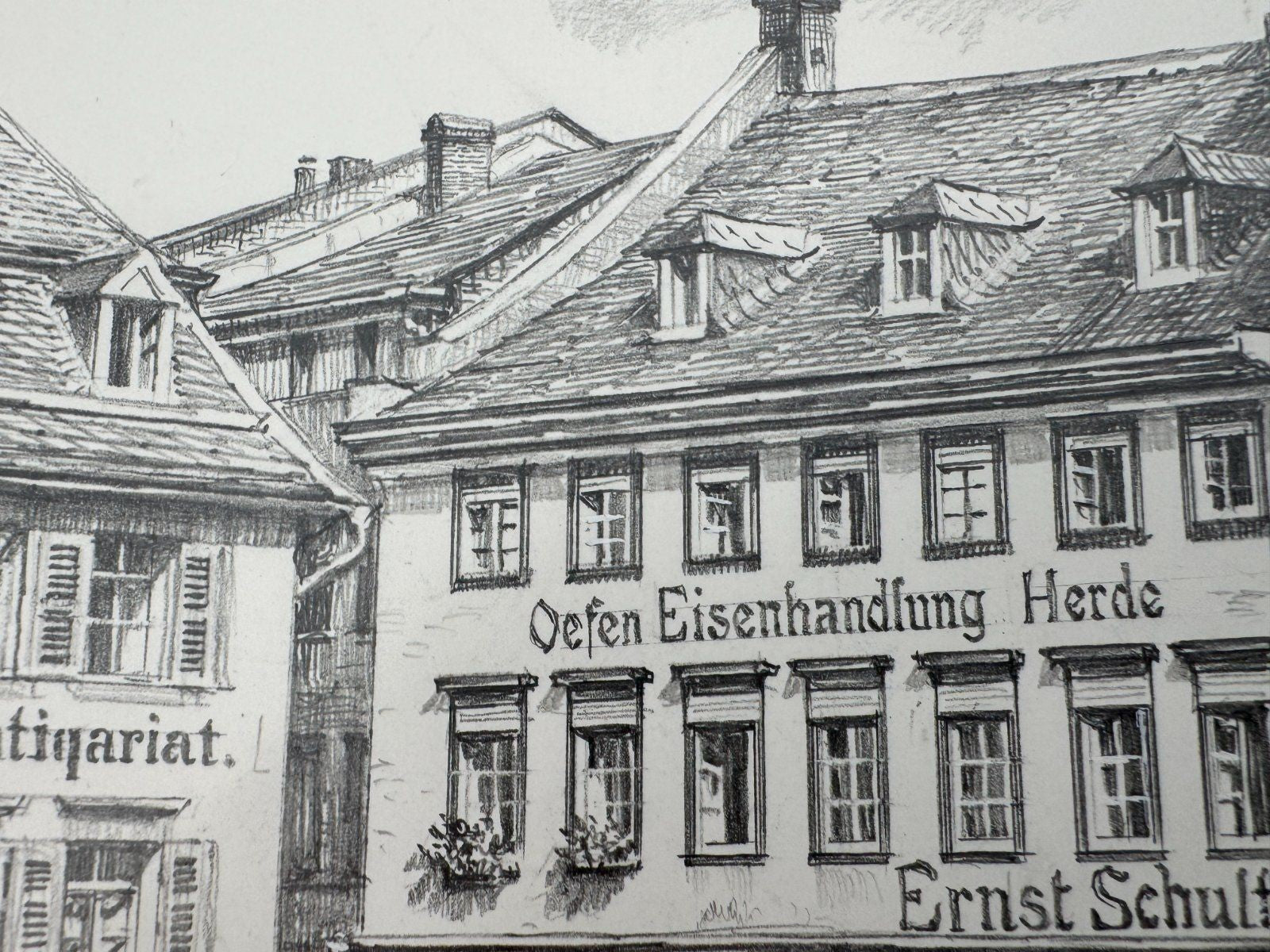 * HEINZ WEHLISCH ZEICHNUNG BAD KREUZNACH EIERMARKT ANSICHT UM 190