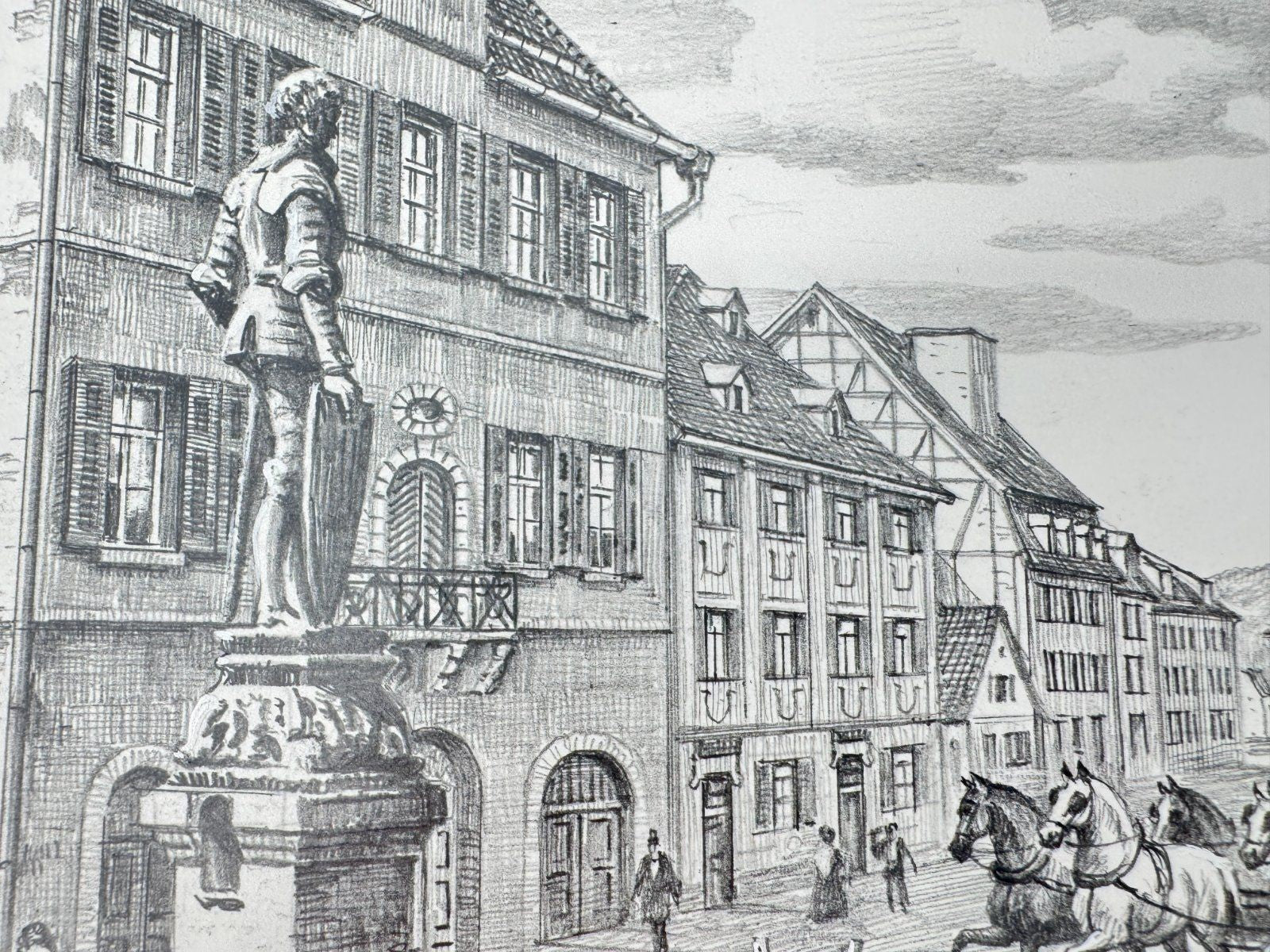 * HEINZ WEHLISCH ZEICHNUNG PFORZHEIM MARKT UM 1850 ANSICHT SIGNIERT