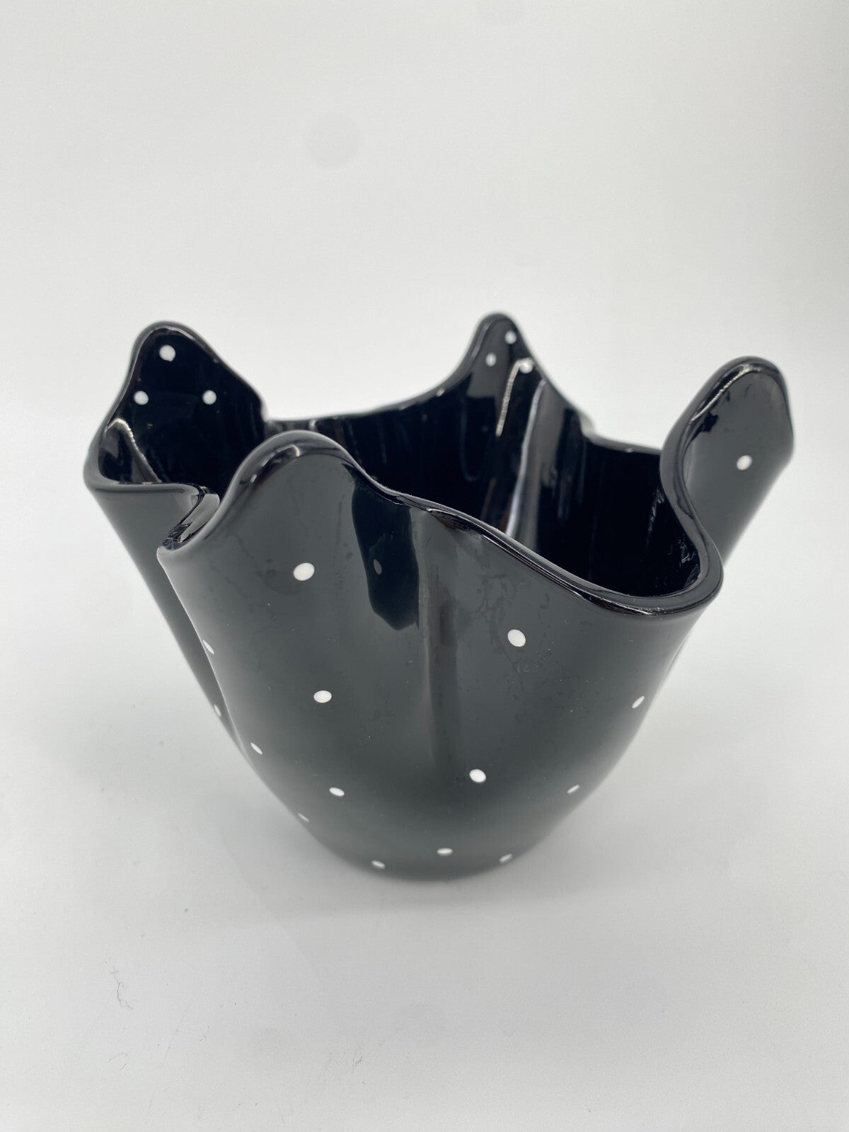 * BAGLEY POLKA DOT FAZZOLETTO VASE SCHWARZ WEIßE PUNKTE VINTAGE  ENGLAND