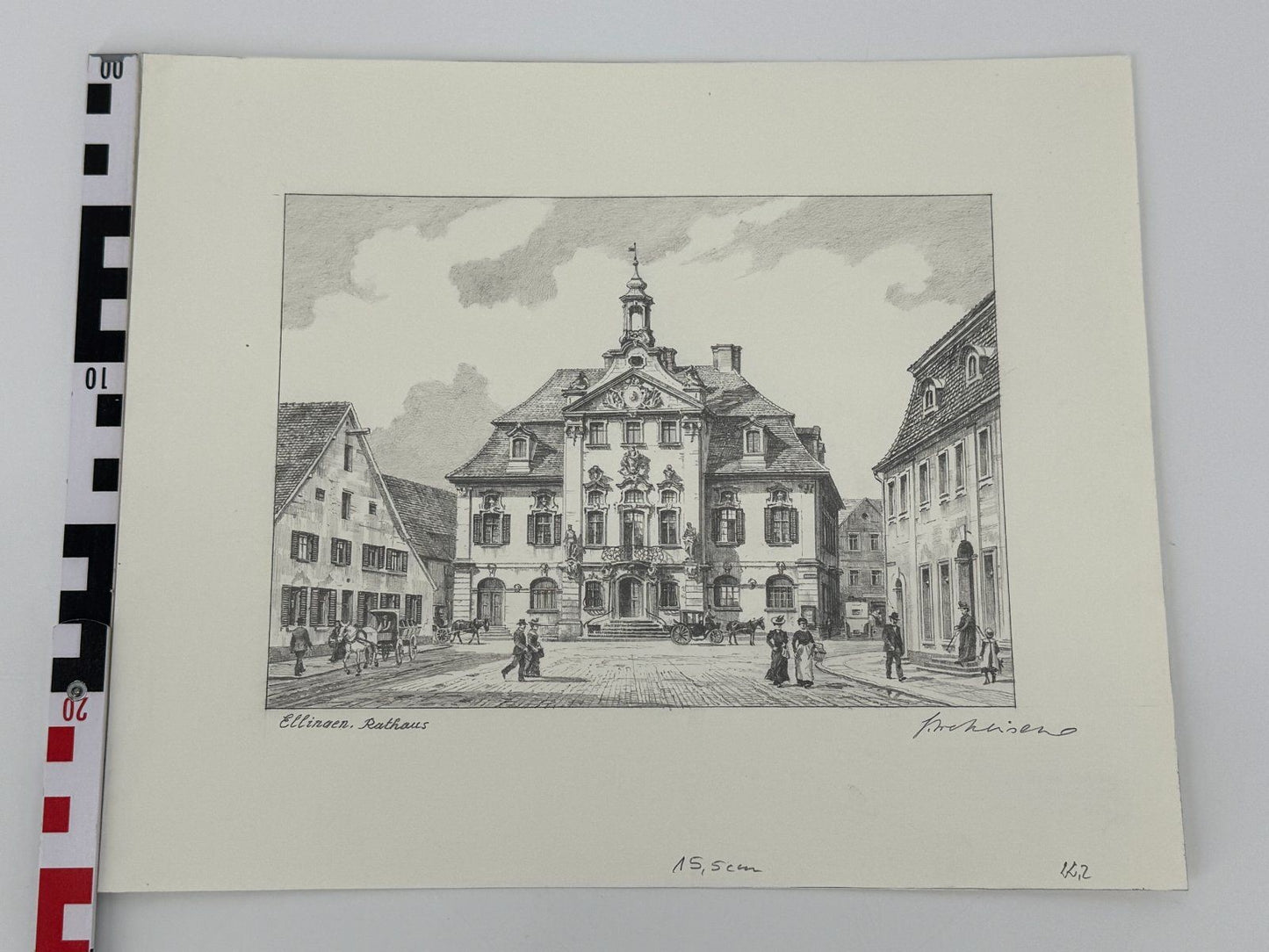 * HEINZ WEHLISCH ZEICHNUNG ELLINGEN RATHAUS SIGNIERT