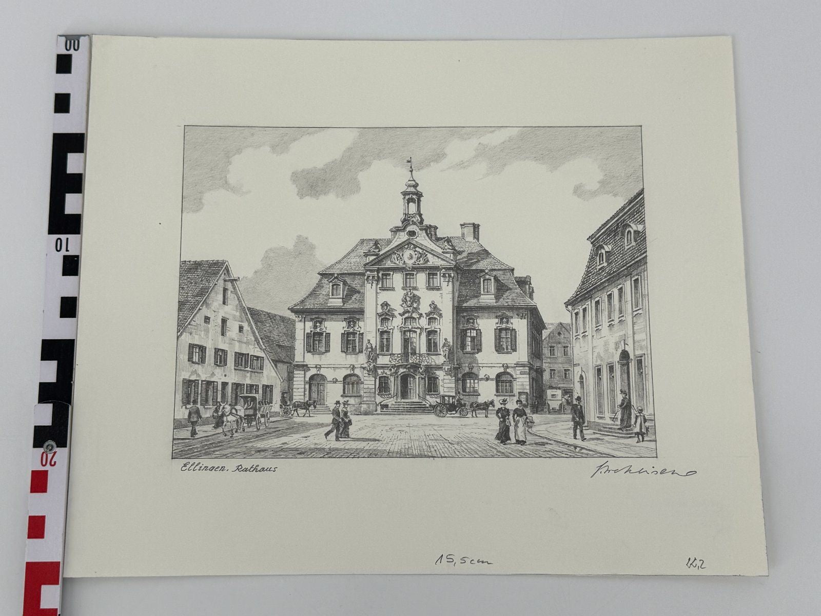 * HEINZ WEHLISCH ZEICHNUNG ELLINGEN RATHAUS SIGNIERT