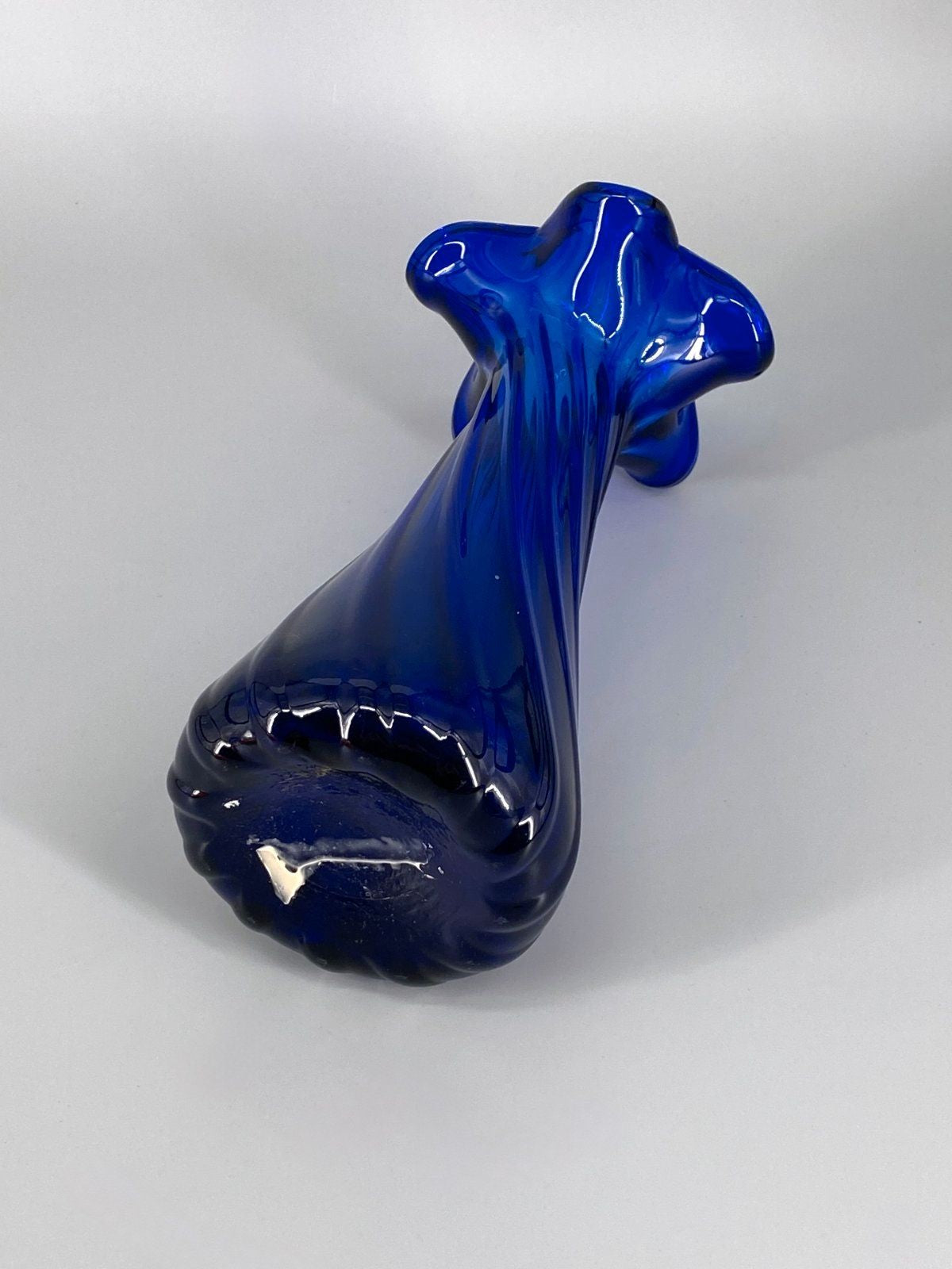 * MID CENTURY MURANO GLAS VASE KOBALT BLAU SPIRALE MUNDGEBLASEN