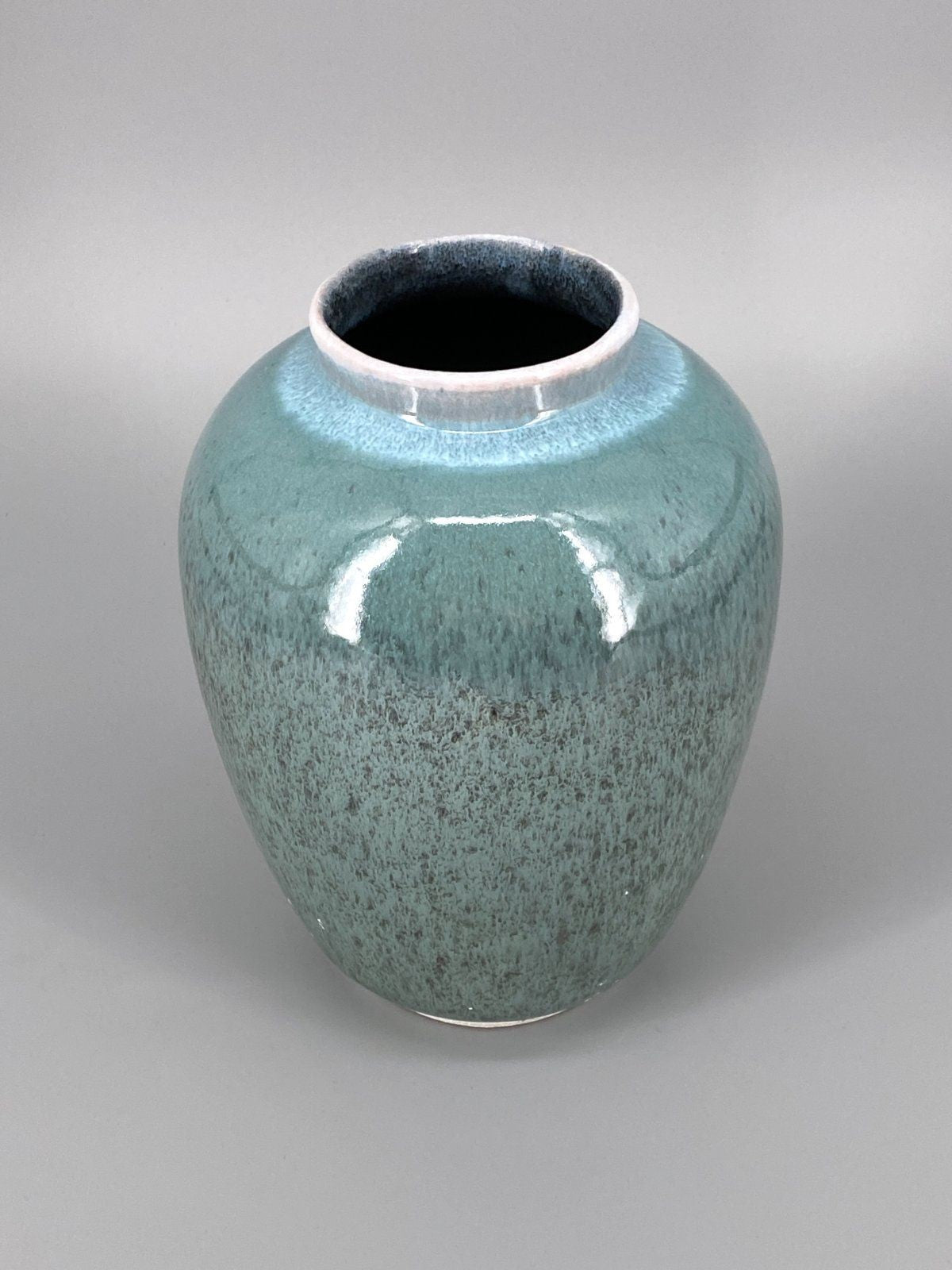 * KERAMIK VASE TÜRKIS BLAU GRÜN GLASUR GESPRENKELT VINTAGE 70er
