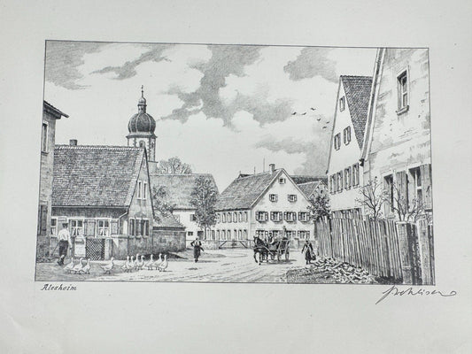 * HEINZ WEHLISCH ZEICHNUNG ALESHEIM UM 1900 ANSICHT SIGNIERT