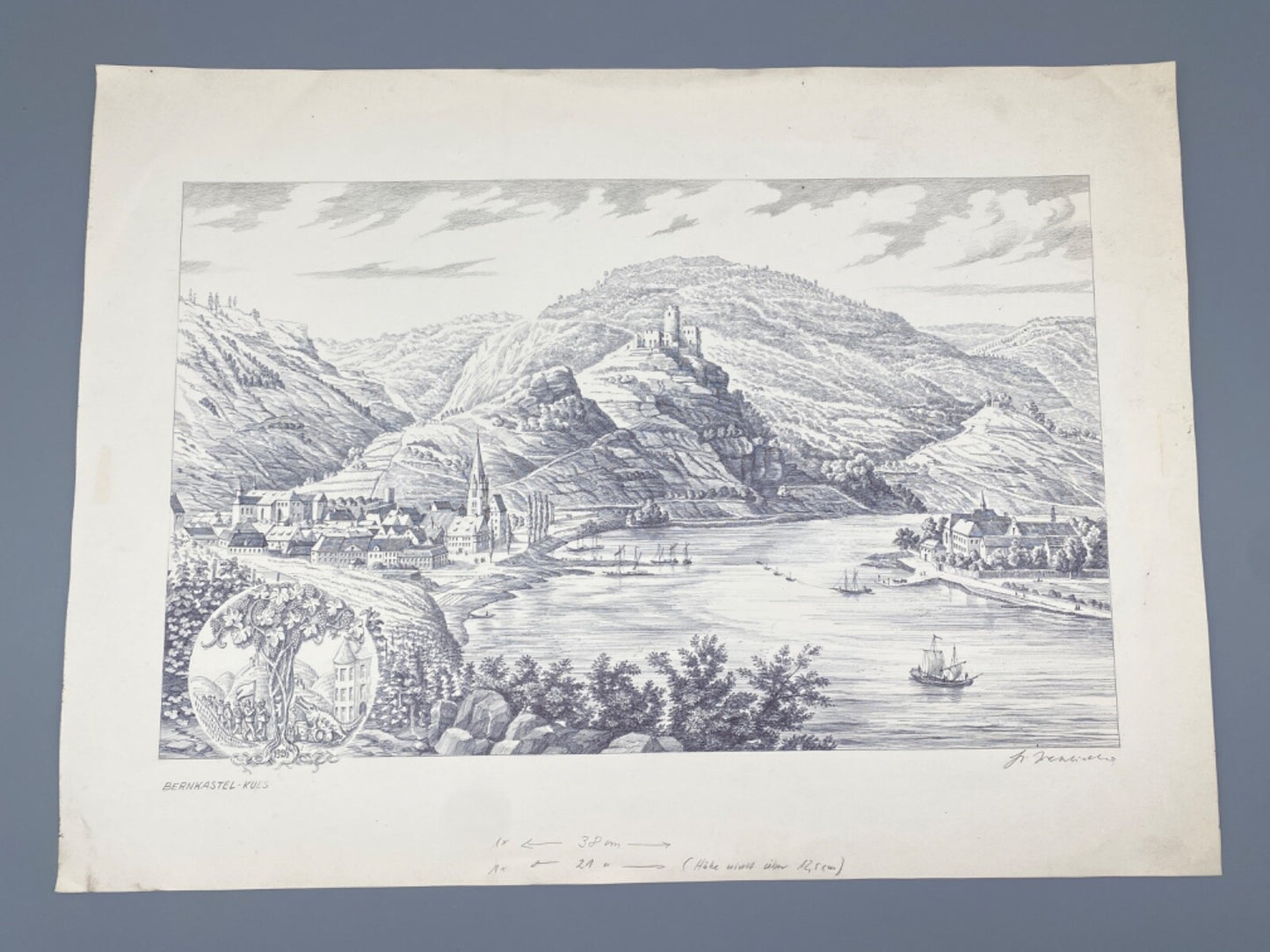 DEUTSCHER KÜNSTLER HEINZ WEHLISCH ZEICHNUNG BERNKASTEL KUES BURG LANDSHUT