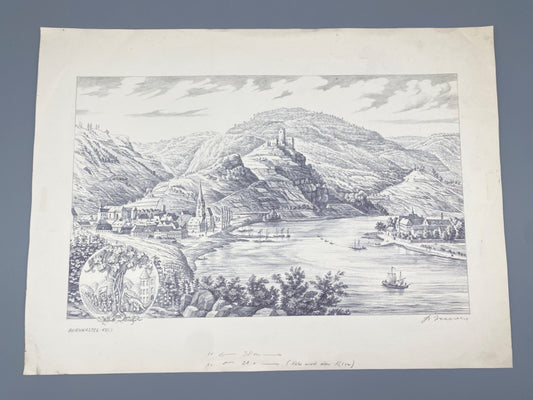 DEUTSCHER KÜNSTLER HEINZ WEHLISCH ZEICHNUNG BERNKASTEL KUES BURG LANDSHUT