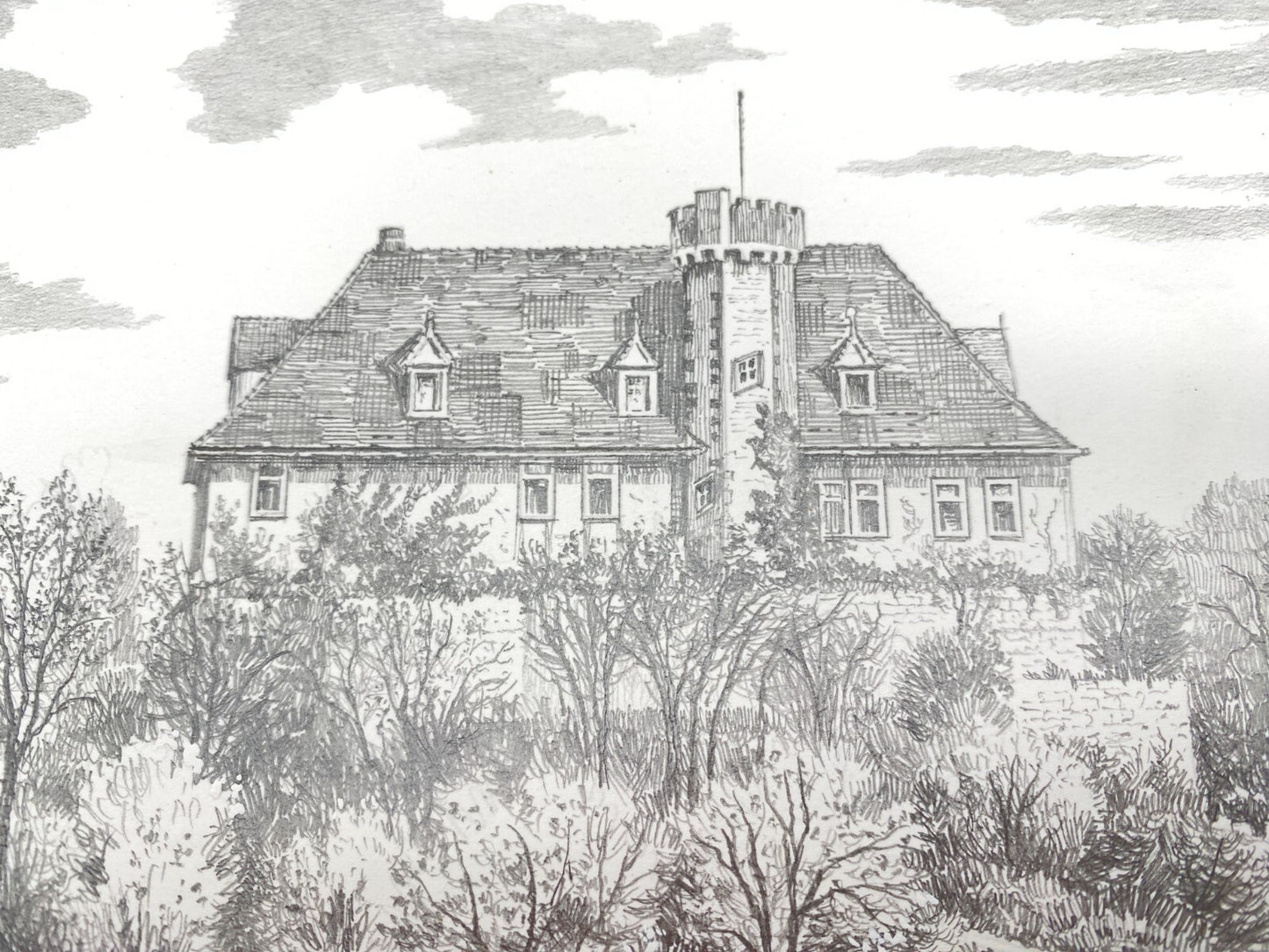 HEINZ WEHLISCH ZEICHNUNG STEINBERGEN SCHLOSS ARENSBURG HANDSIGNIERT