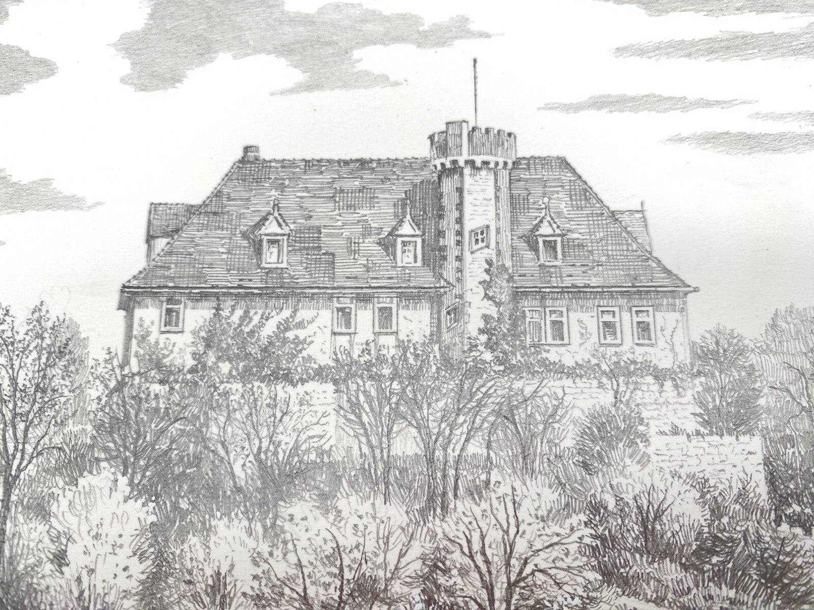 HEINZ WEHLISCH ZEICHNUNG STEINBERGEN SCHLOSS ARENSBURG HANDSIGNIERT