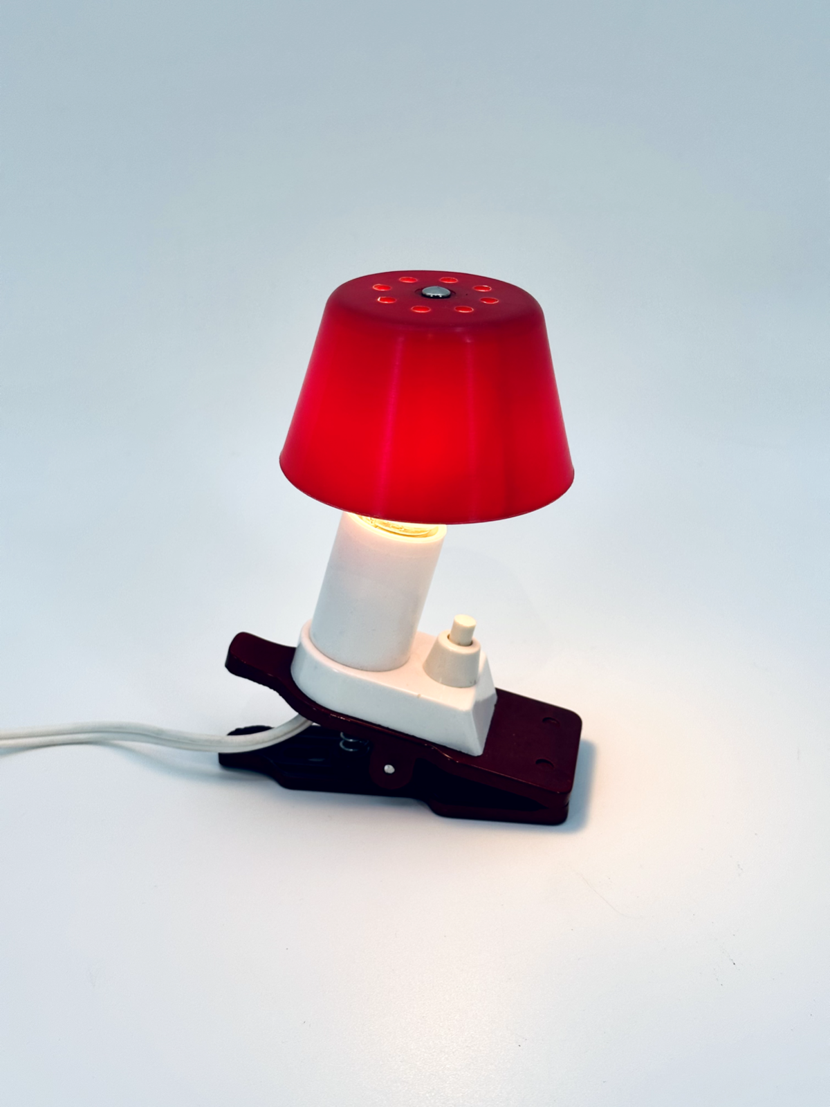 * KLEMMLEUCHTE SCHREIBTISCH LAMPE MUSHROOM ROT 1980er