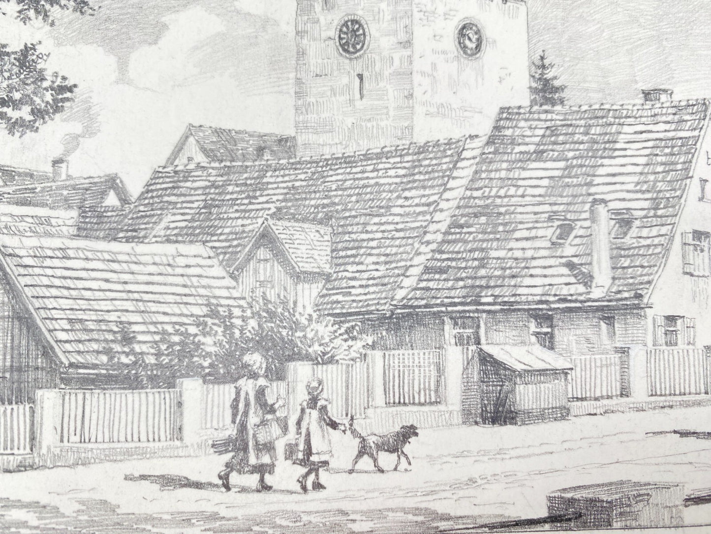HEINZ WEHLISCH ZEICHNUNG TAILFINGEN PETERSKIRCHE UM 1910 SIGNIERT