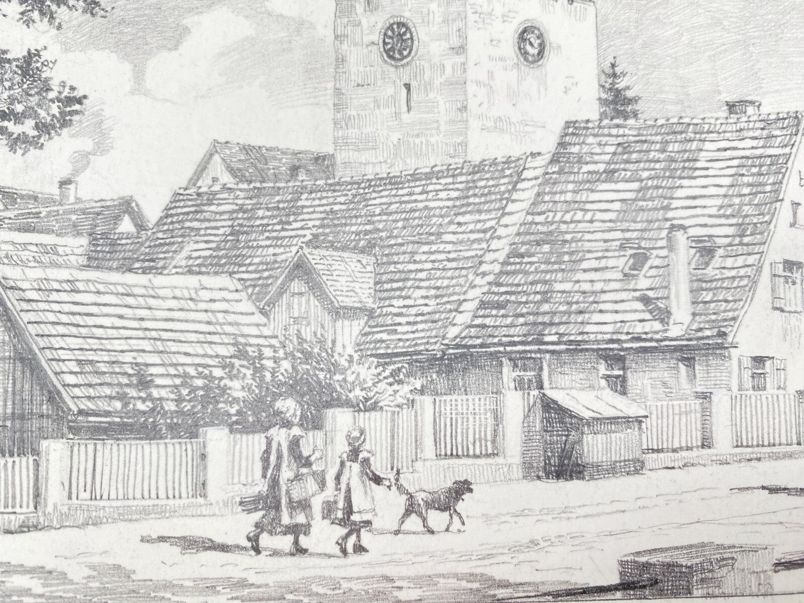HEINZ WEHLISCH ZEICHNUNG TAILFINGEN PETERSKIRCHE UM 1910 SIGNIERT