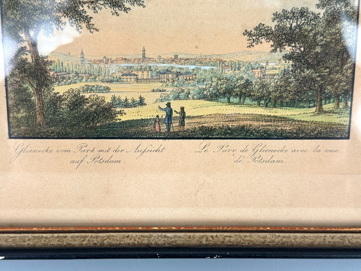 *RADIERUNG GLIENICKE POTSDAM 1830 ANTIK ALTKOLORIERT GERAHMT