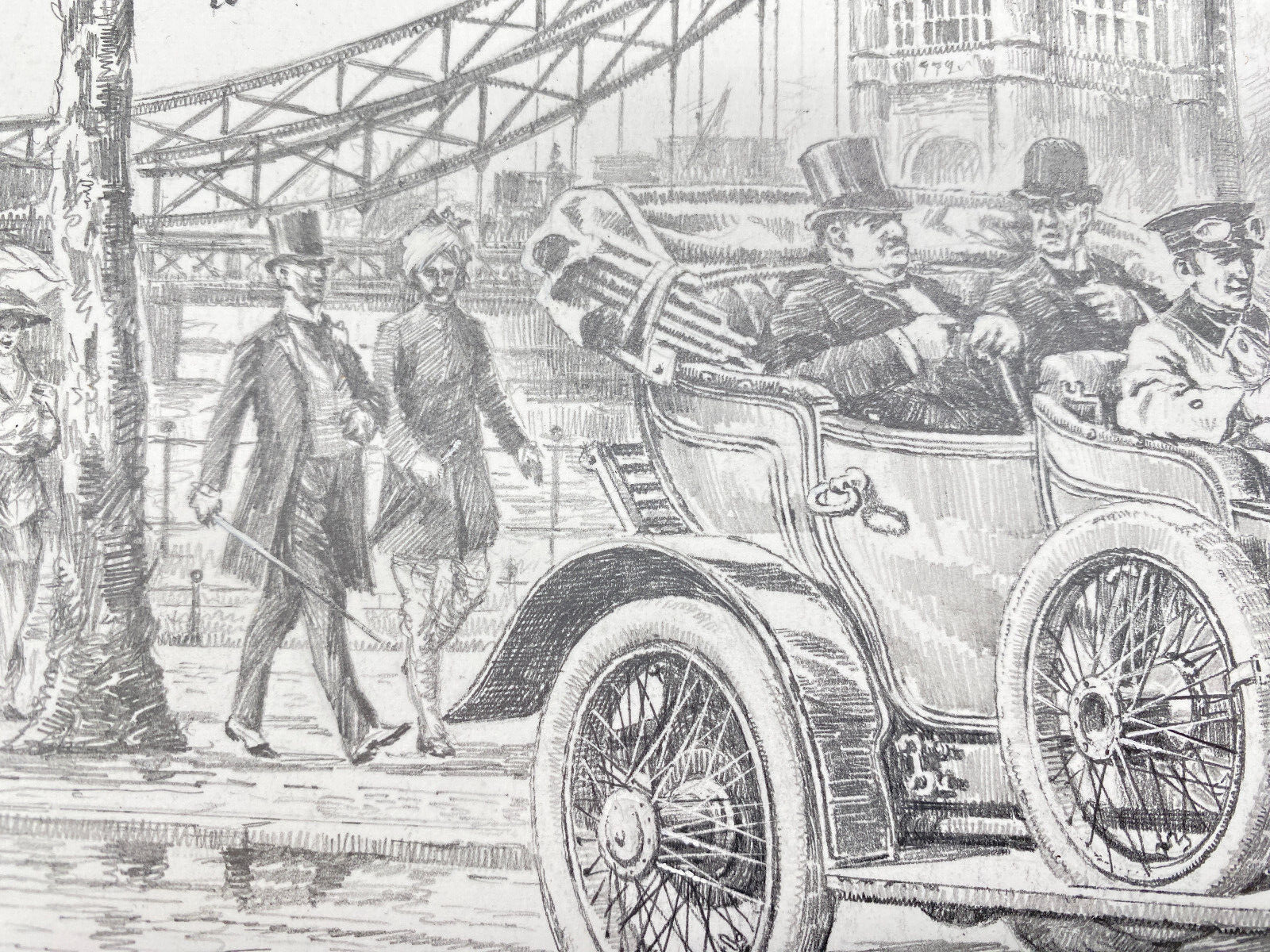 HEINZ WEHLISCH  ZEICHNUNG LONDON ROLLS ROYCE TOWER BRIDGE 1910 ORIGINAL