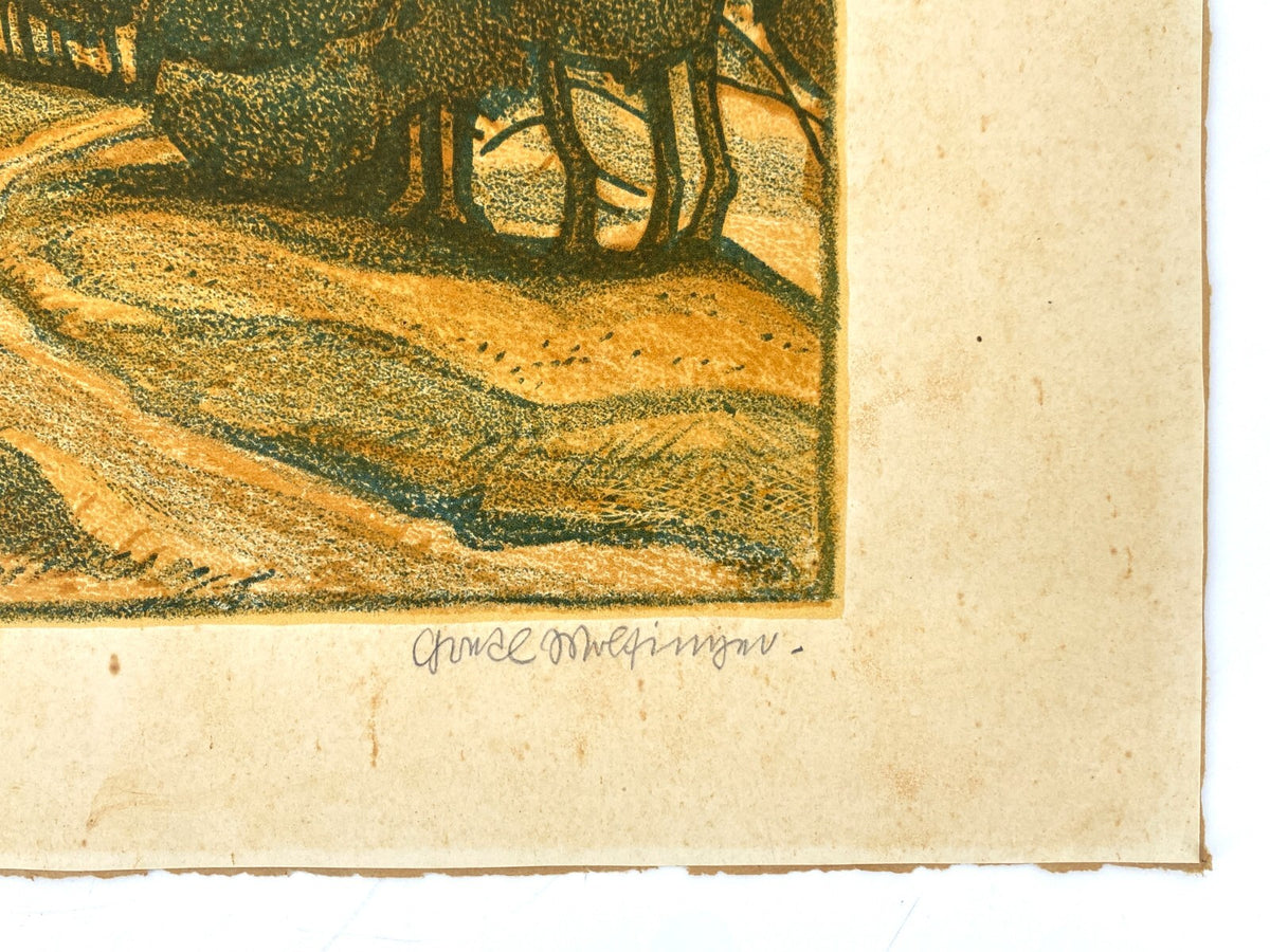 * GRAFIK LITHOGRAFIE GRETE MARGRET WOLFINGER NADELWALD FORSTWEG NADELBAUM 1923