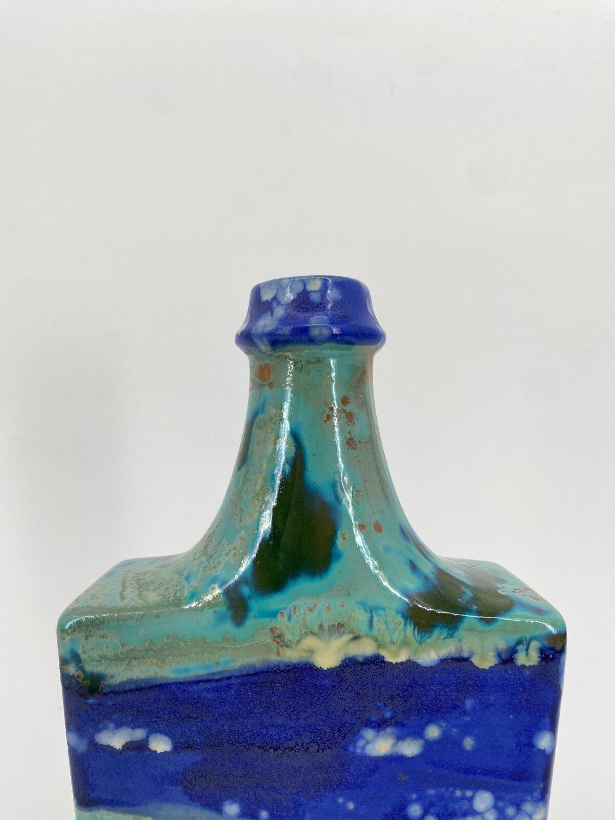 * STUDIOKERAMIK CARSTENS VASE 839/23 BLAU GRÜN ZINKKRISTALLE 70ER