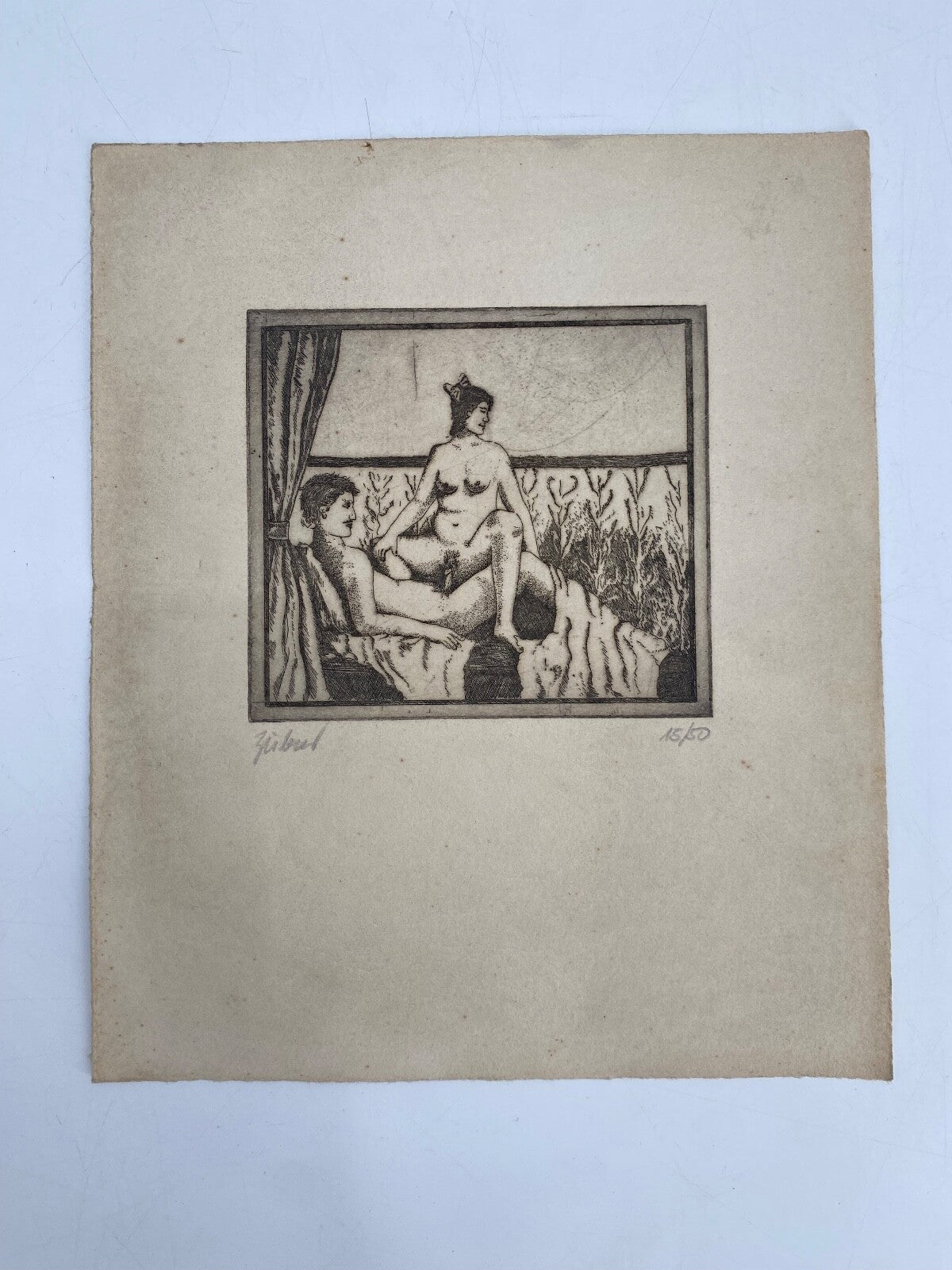 * ZUBER EROTISCHE RADIERUNG AKT DEUTSCHES REICH UM 1900 ORIGINAL SIGNIERT