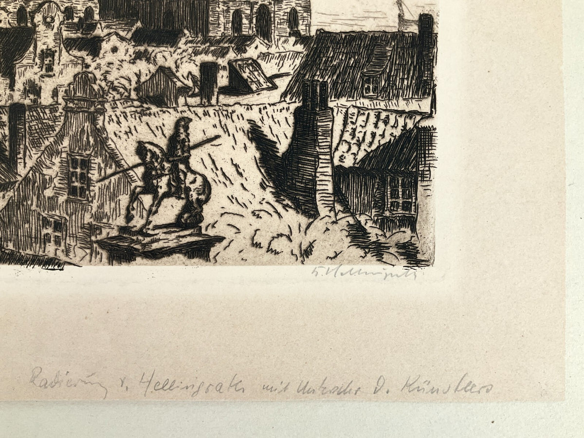 *RADIERUNG BERTHOLD HELLINGRATH DANZIG GDAŃSK MARIENKIRCHE SIGNIERT STADTANSICHT