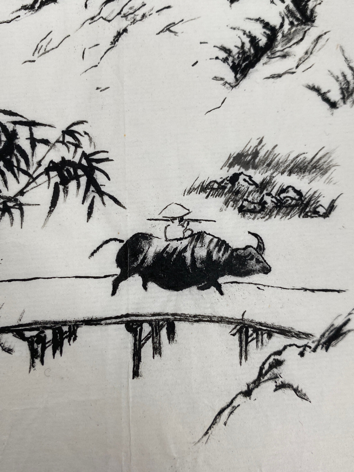 *CHINA TUSCHE ZEICHNUNG PINIEN BAMBUS WASSERBÜFFEL BERGE LANDSCHAFT MALEREI