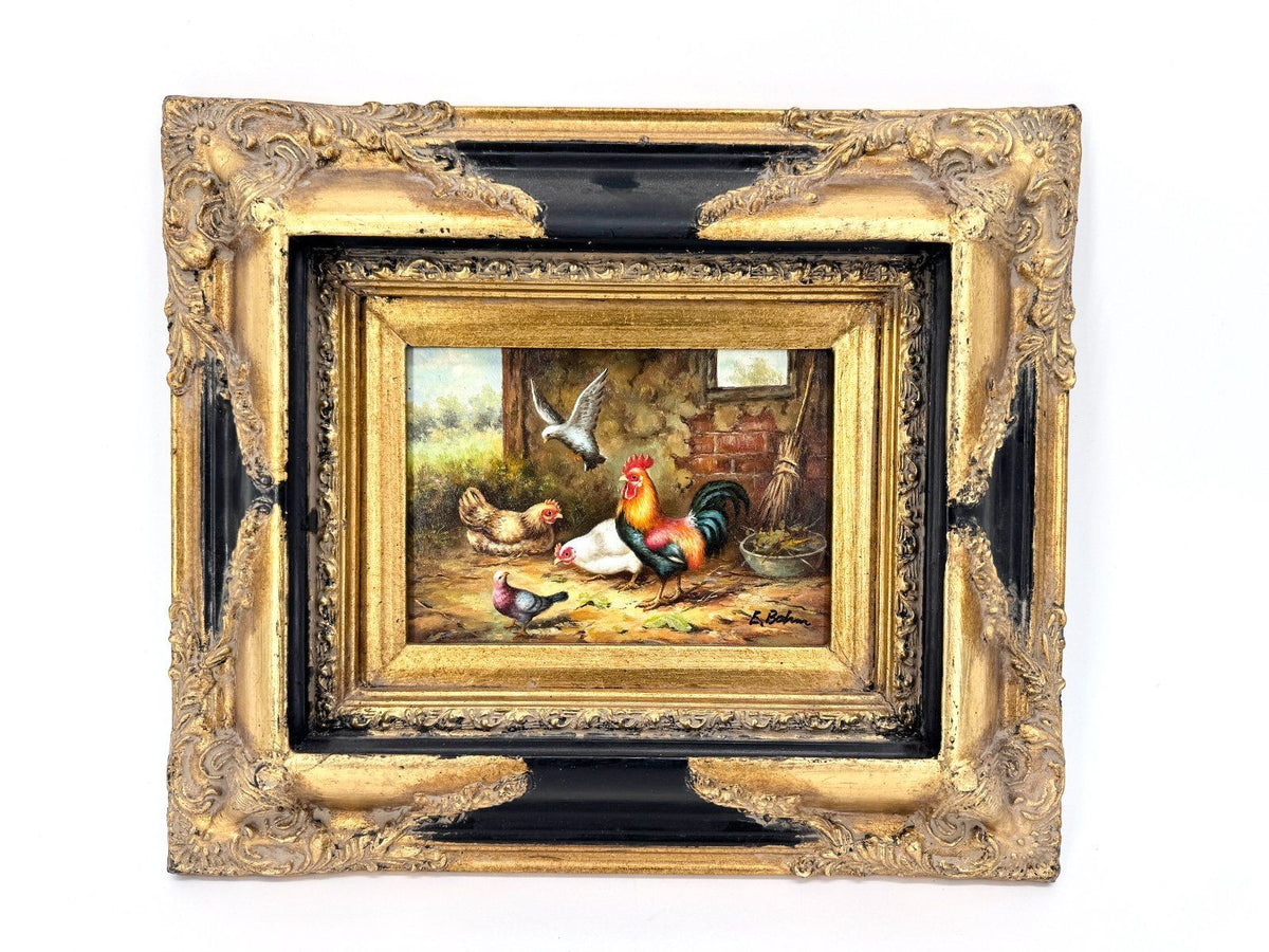 ÖLGEMÄLDE WANDBILD BILD HOLZ EDUARD BOEHM HÜHNERSTALL 19. JH