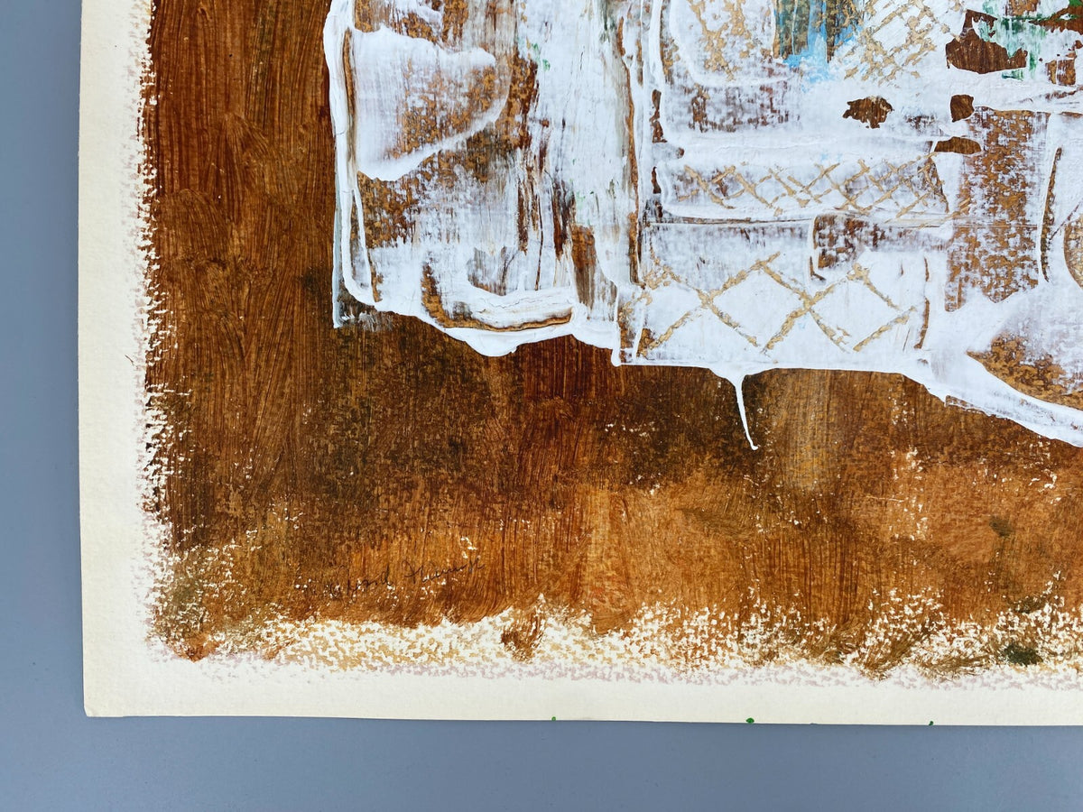 *GEMÄLDE ACRYL ABSTRAKT LANDSCHAFT NAHOST GEBÄUDE WEIß BRAUN SIGRID HANNSE UNIKA
