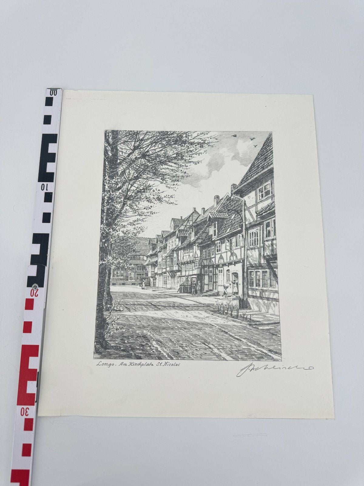 * HEINZ WEHLISCH ZEICHNUNG LEMGO AM KIRCHPLATZ ST NICOLAI ANSICHT