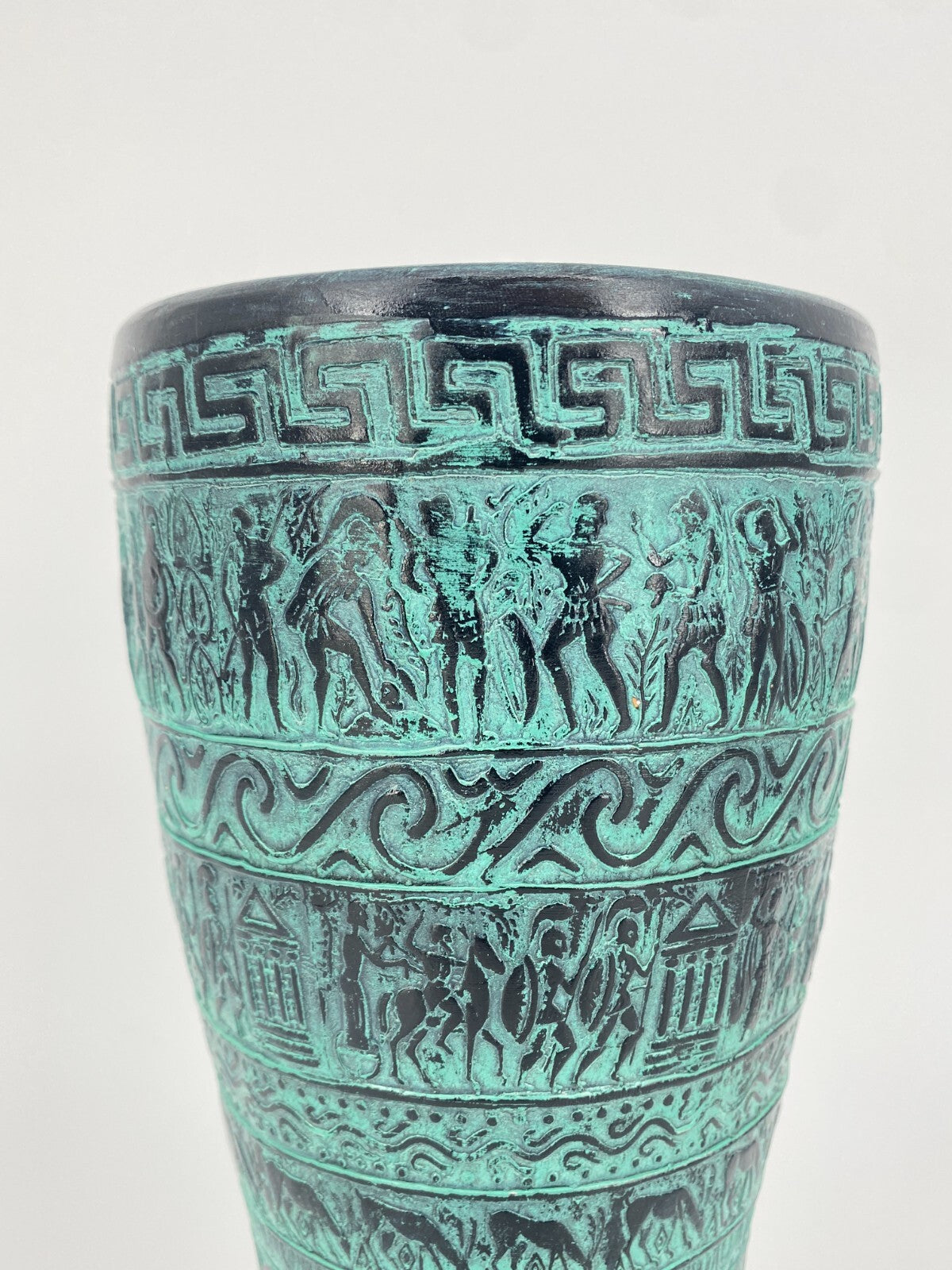 * 2x GRIECHISCHE KERAMIK VASEN RELIEF VASE SAVAS RHODES TÜRKIS ROT