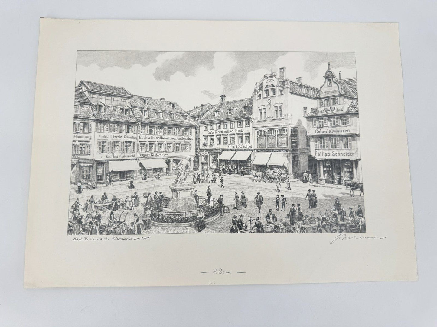 * HEINZ WEHLISCH ZEICHNUNG BAD KREUZNACH EIERMARKT ANSICHT UM 190