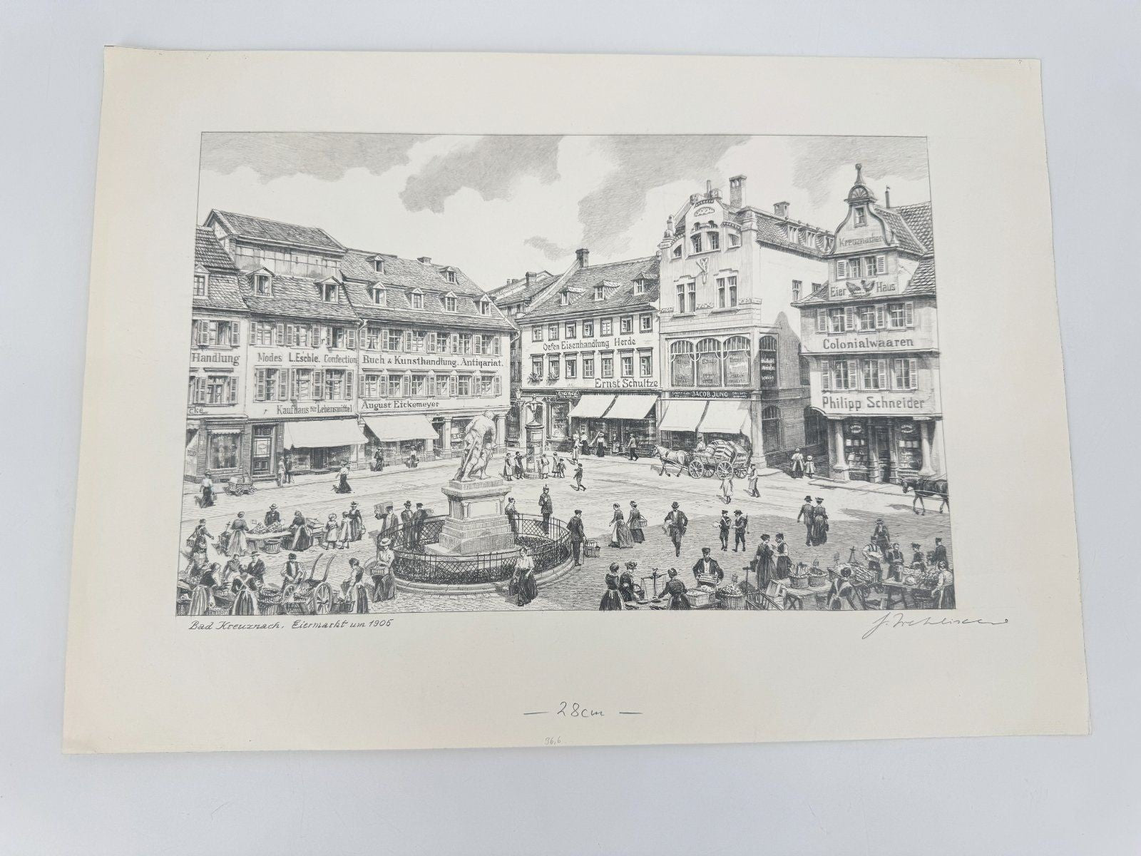 * HEINZ WEHLISCH ZEICHNUNG BAD KREUZNACH EIERMARKT ANSICHT UM 190