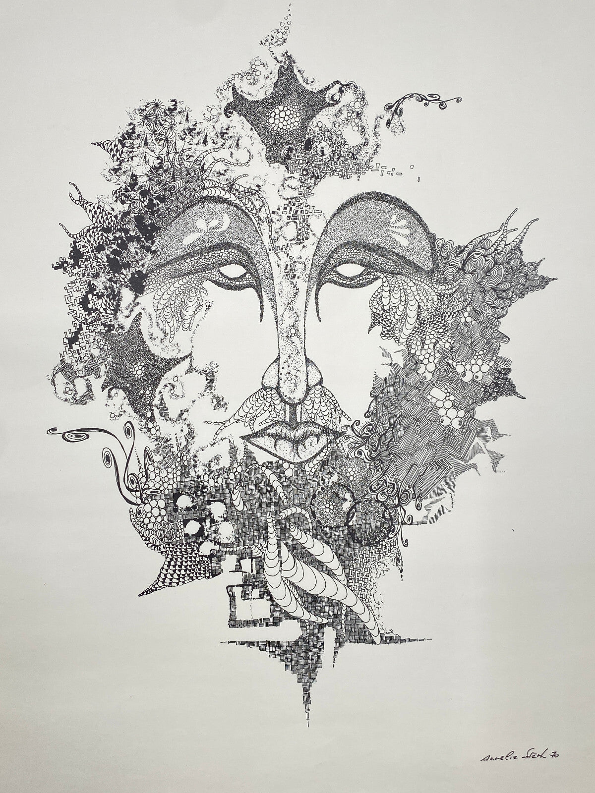 * 1v2 ANNELIE STÄRK GRAFIK DRUCK ABSTRAKT SURREAL GESICHT ZEICHNUNG SIGNIERT 70