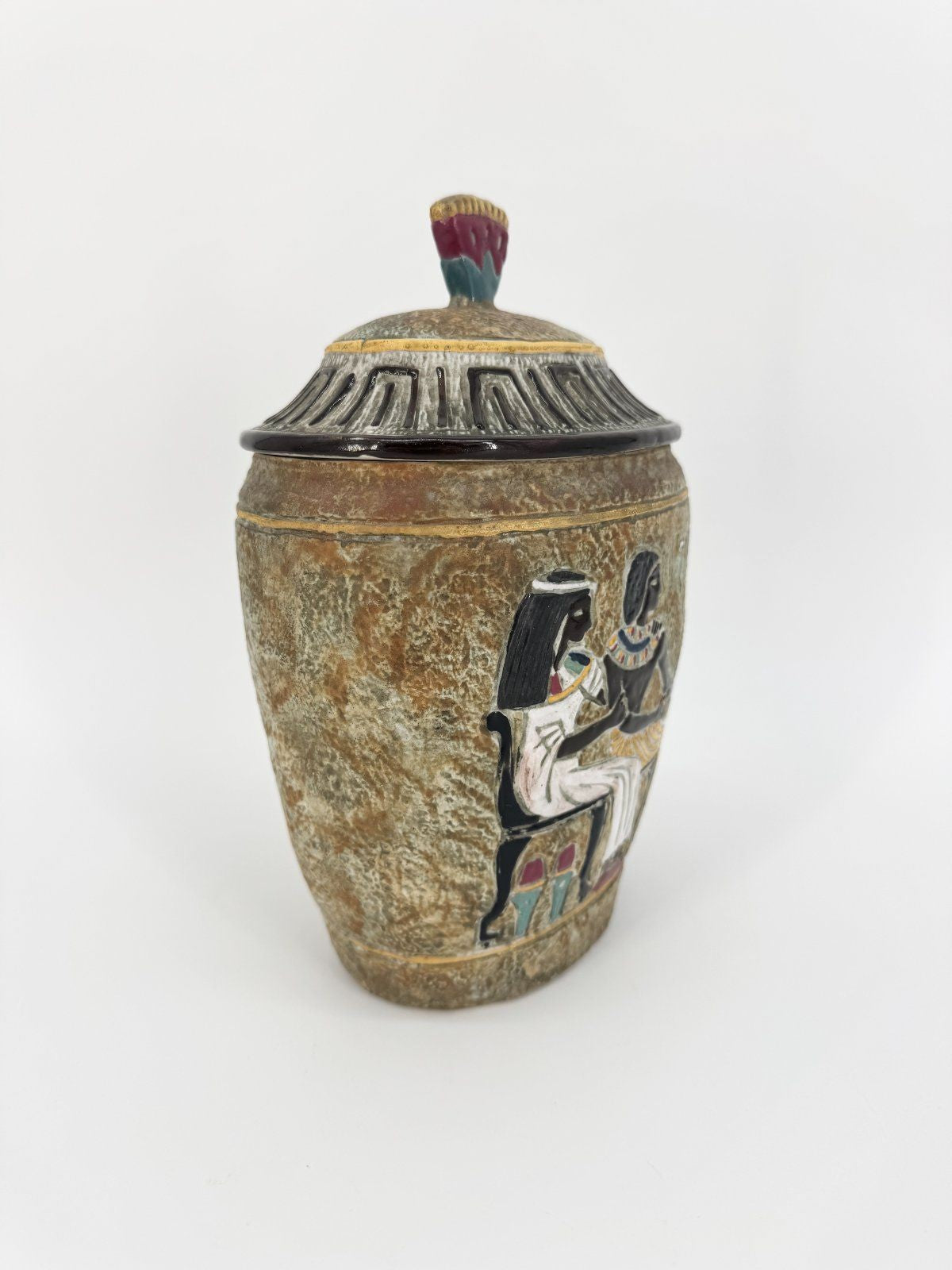 VINTAGE VASE ÄGYPTEN PHARAONEN DEKO KERAMIK MIDCENTURY HANDBEMALT