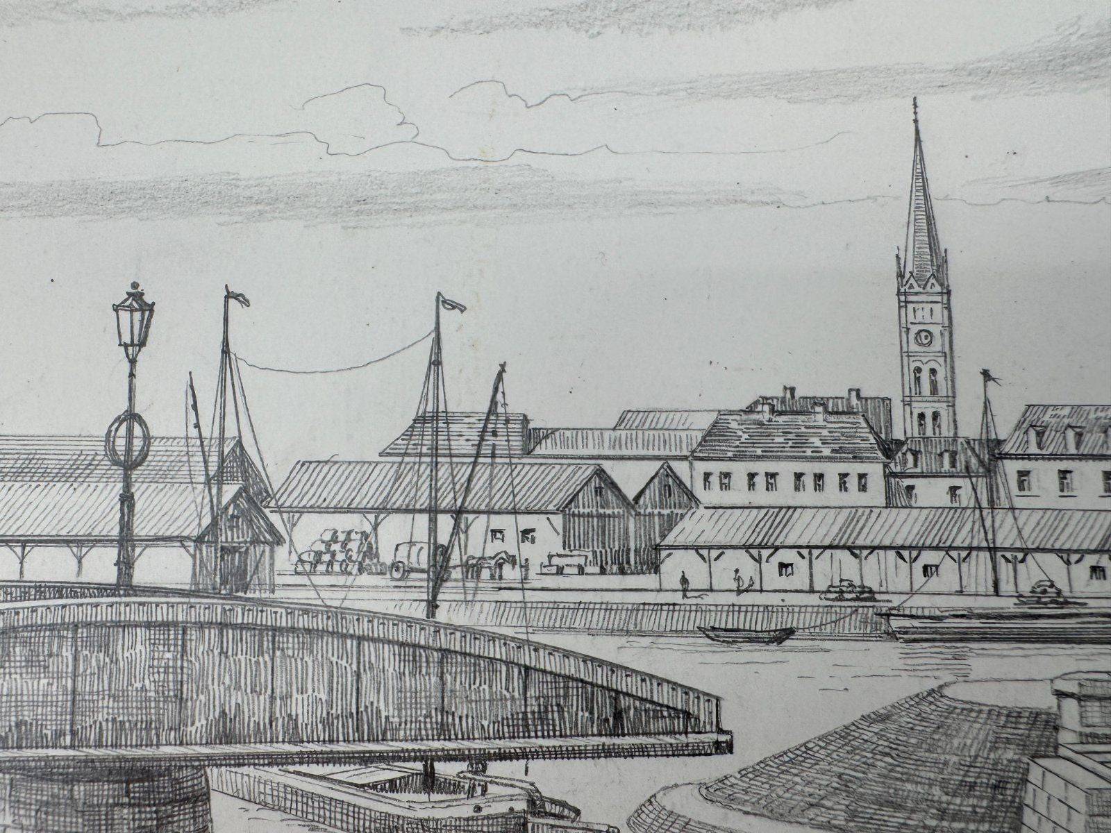* HEINZ WEHLISCH ZEICHNUNG LUDWIGSHAFEN UM 1865 ANSICHT SIGNIERT