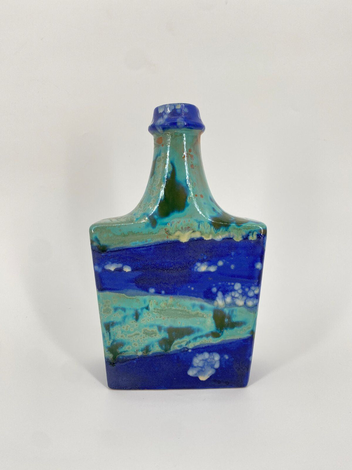 * STUDIOKERAMIK CARSTENS VASE 839/23 BLAU GRÜN ZINKKRISTALLE 70ER