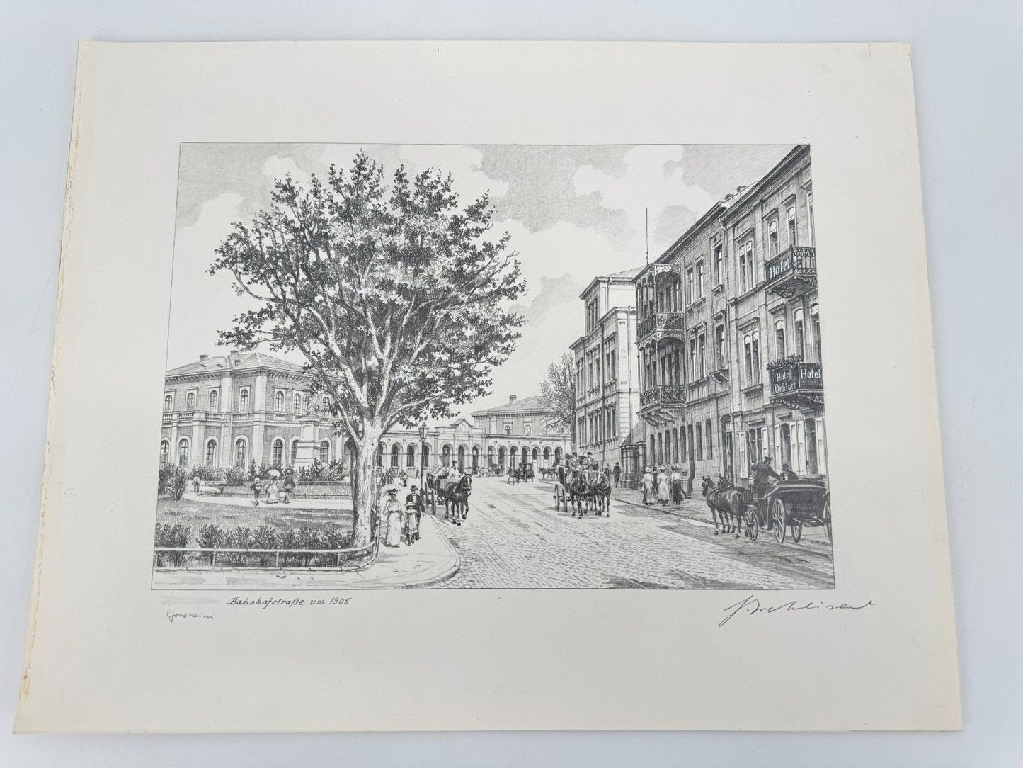 * HEINZ WEHLISCH ZEICHNUNG PFORZHEIM BAHNHOFSTRAßE 1905 ANSICHT SIGNIERT